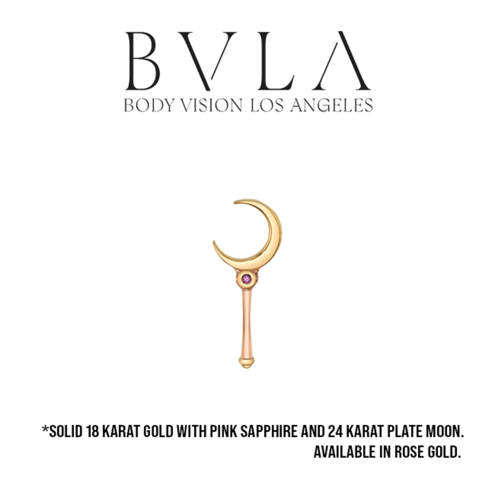 BVLA BVLA 16g "Hey Sailor!" threaded end with 0.8 pink sapphire and 24 karat plate moon
