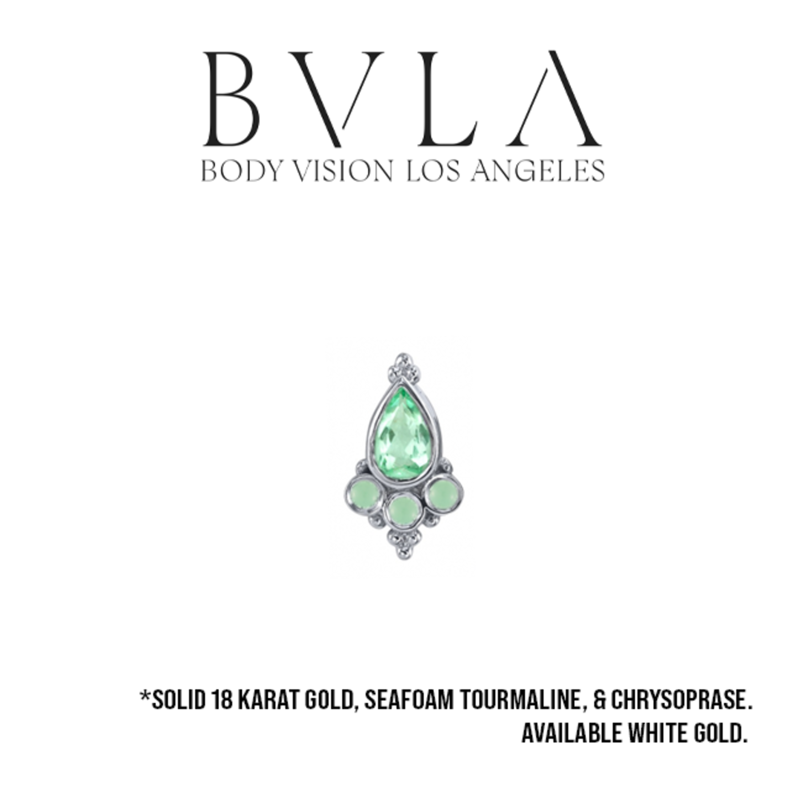 BVLA BVLA 16g "Sarai Pear" threaded end with 4x2.5 seafoam tourmaline and 2x 1.25 sandblasted chrysoprase accents