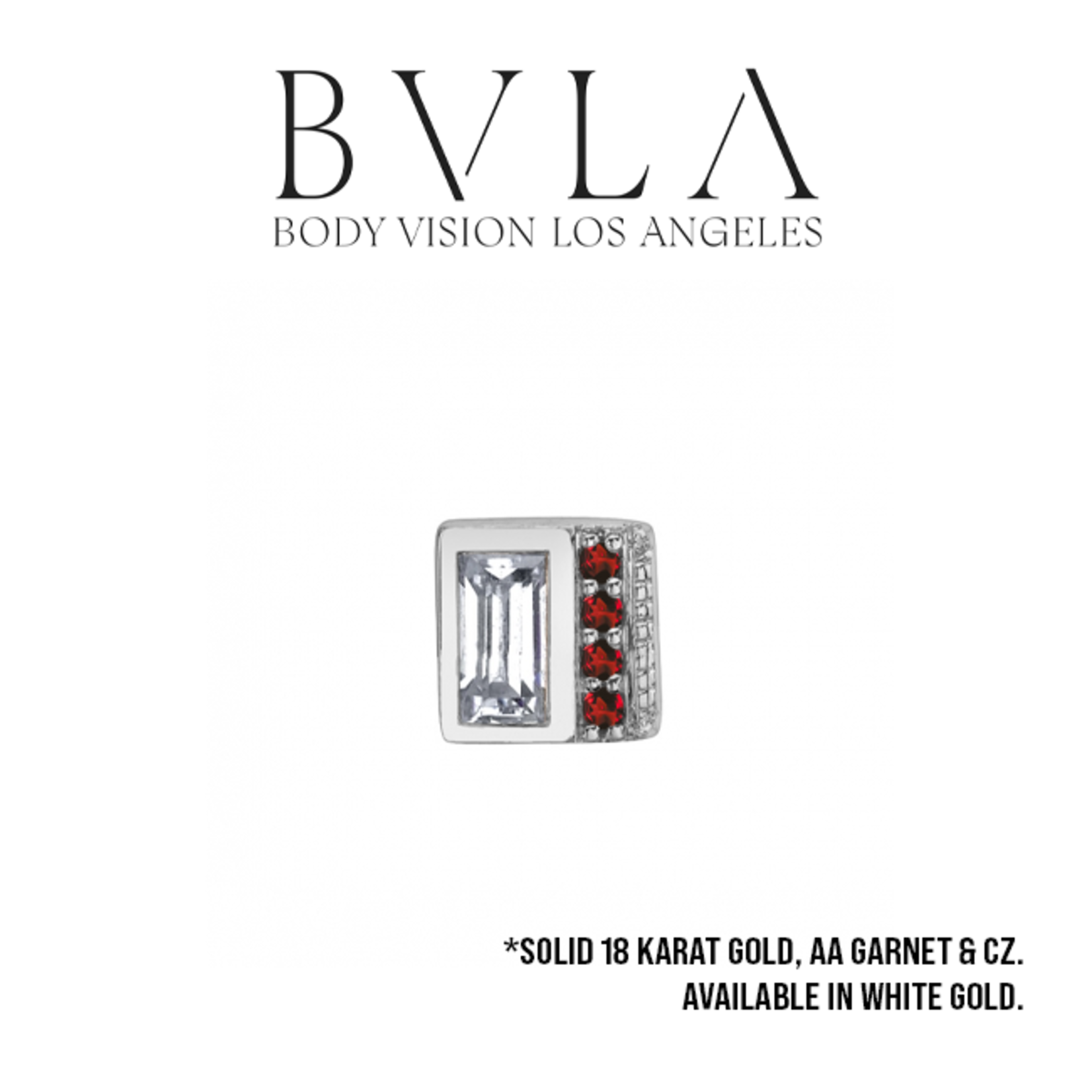 BVLA BVLA 16g "Endymion Baguette" threaded end with 4x 1.0 Garnet & 4x2 CZ baguette