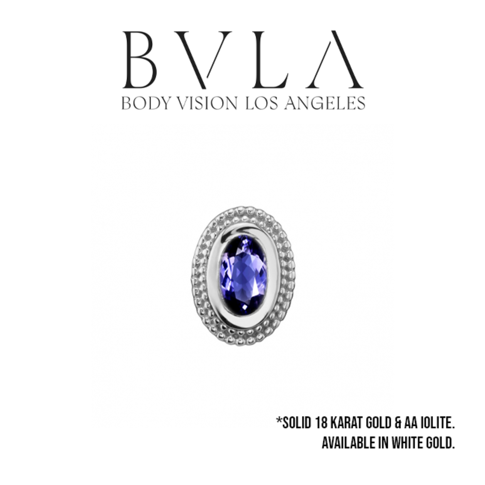 BVLA BVLA 16g 8x6 "Milgrain Oval" threaded end with 5x3 AA Iolite