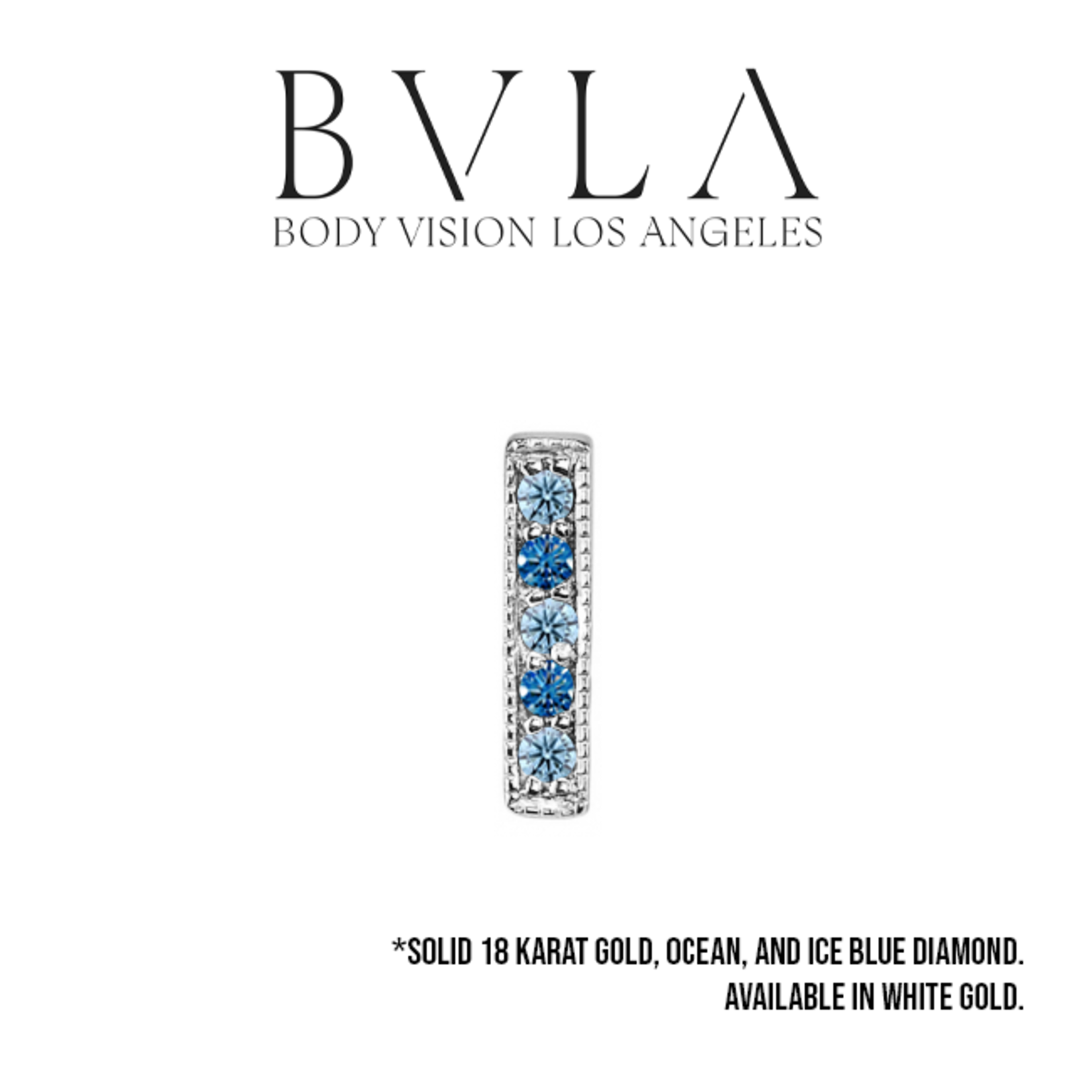 BVLA BVLA "5 Gem Pave Strip" threaded end with 1.5 Ice Blue Diamond x3 & 1.5 Ocean Blue Diamond x2