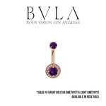 BVLA BVLA Rose Gold 14g "Halo" Navel Curve with AA Amethyst and AA Light Amethyst