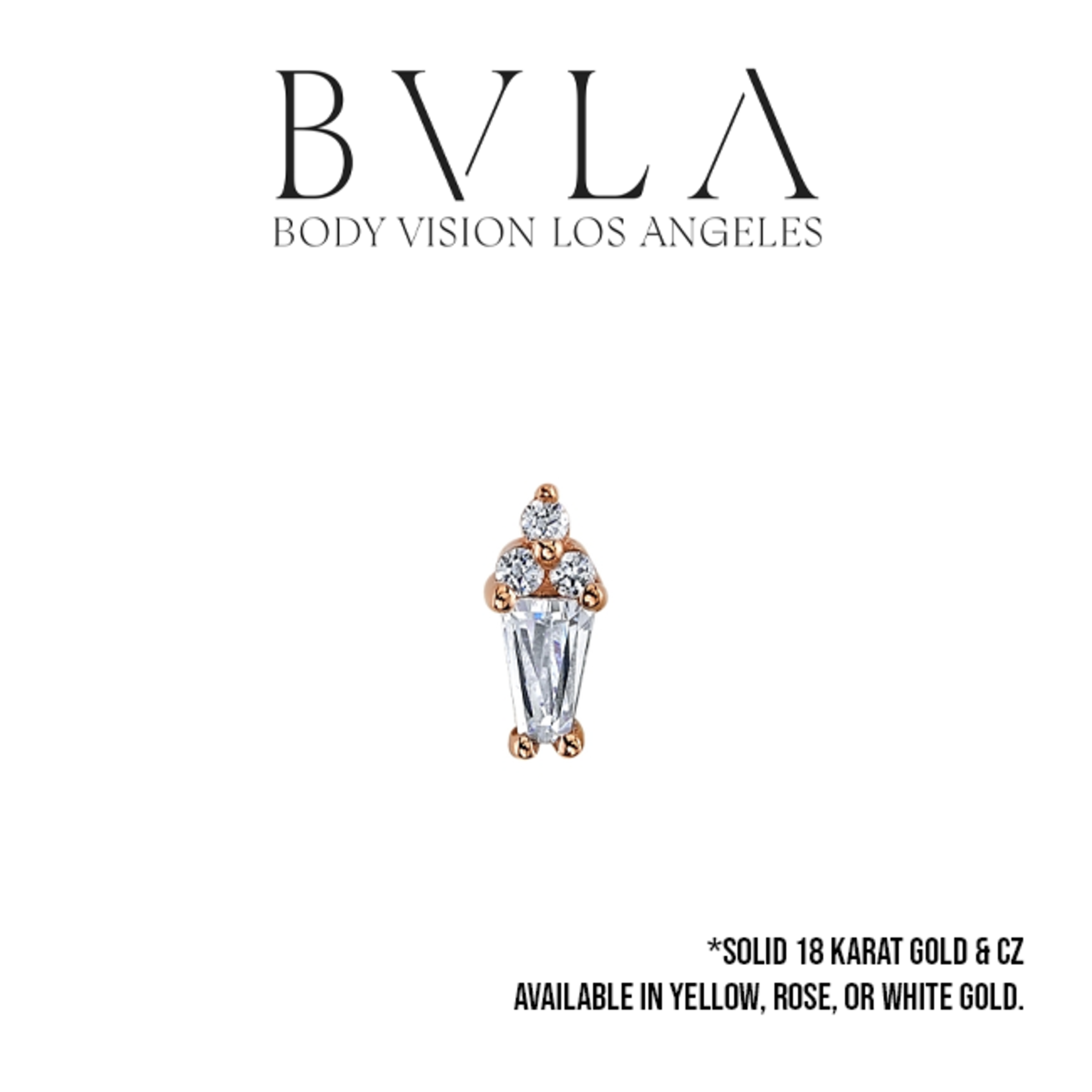 BVLA BVLA 16g "Mirran" threaded end with 3x2x1 Baguette CZ & 3x 1.0 CZ accent