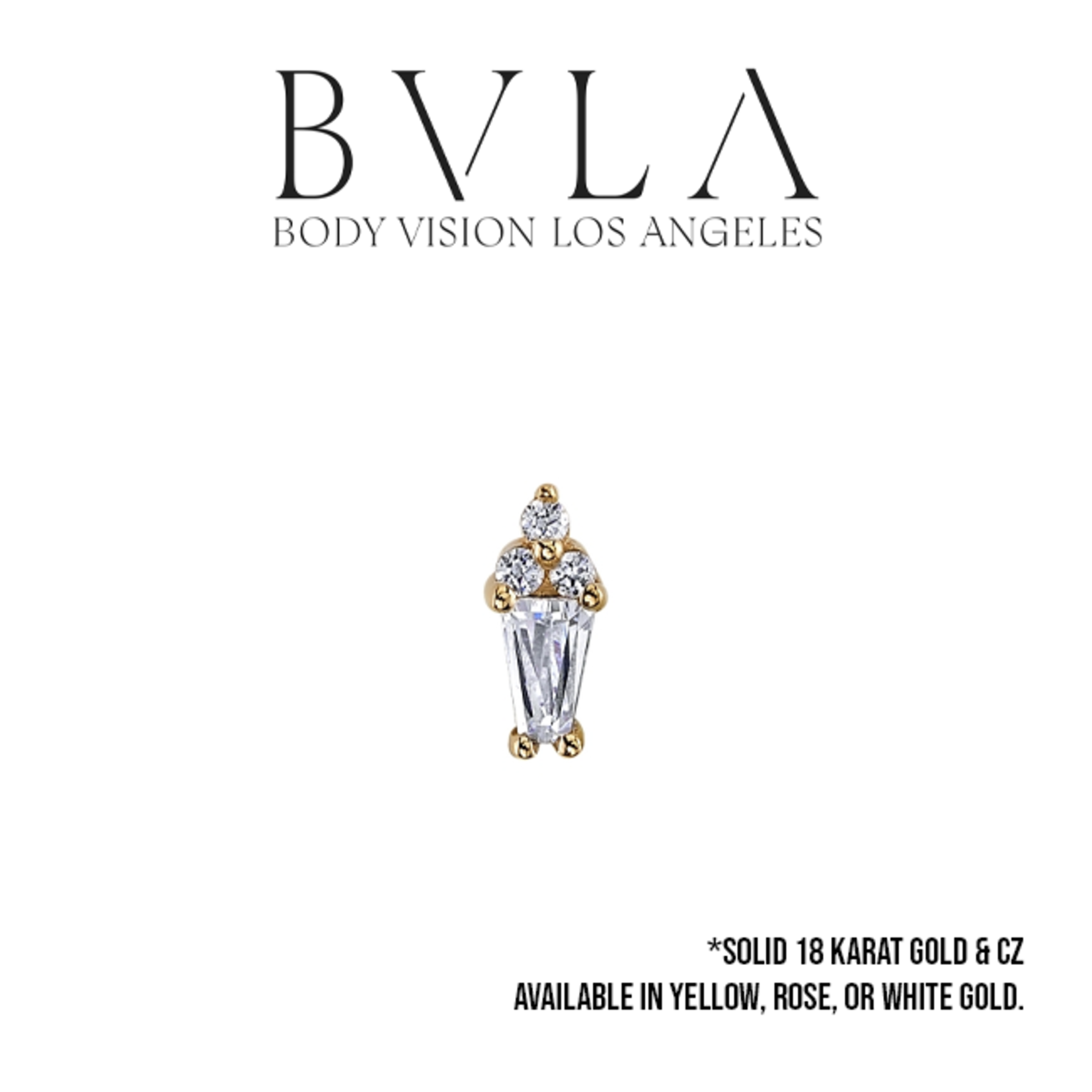 BVLA BVLA 5.5 x2.5mm "Mirran" press-fit end with 3x2x1 Baguette CZ & 3x 1.0 CZ accent