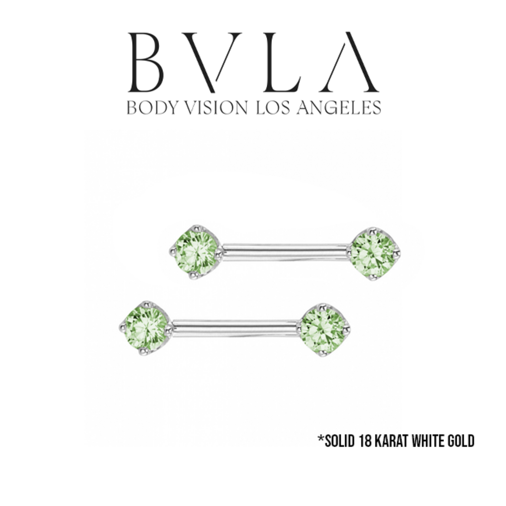 BVLA BVLA White Gold 12g "Prong Bell" barbells with 4.0mm Seafoam Tourmaline. Sold as a pair.