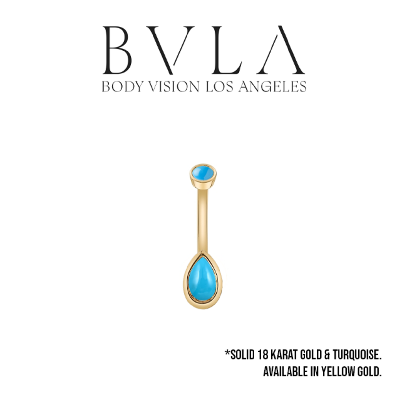 BVLA BVLA Yellow Gold 14g "Pear Bezel" navel curve with 5.0x3.0mm turquoise pear and 3.0mm turquoise top