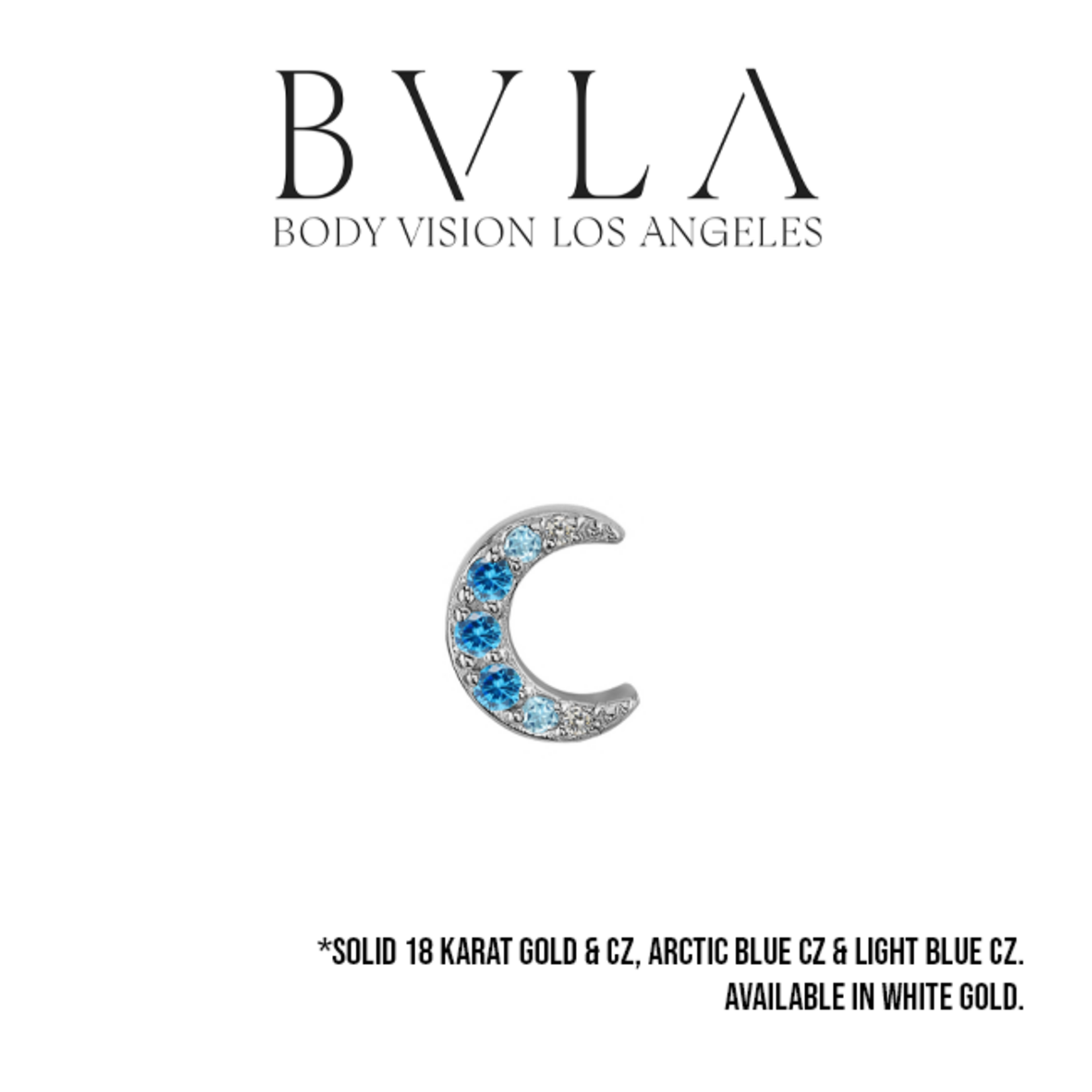 BVLA BVLA 16g "Jula" micro pave moon threaded end with 3x 1.25 Arctic Blue CZ, 2x 1.0 Light Blue CZ, and 2x 0.8 CZ