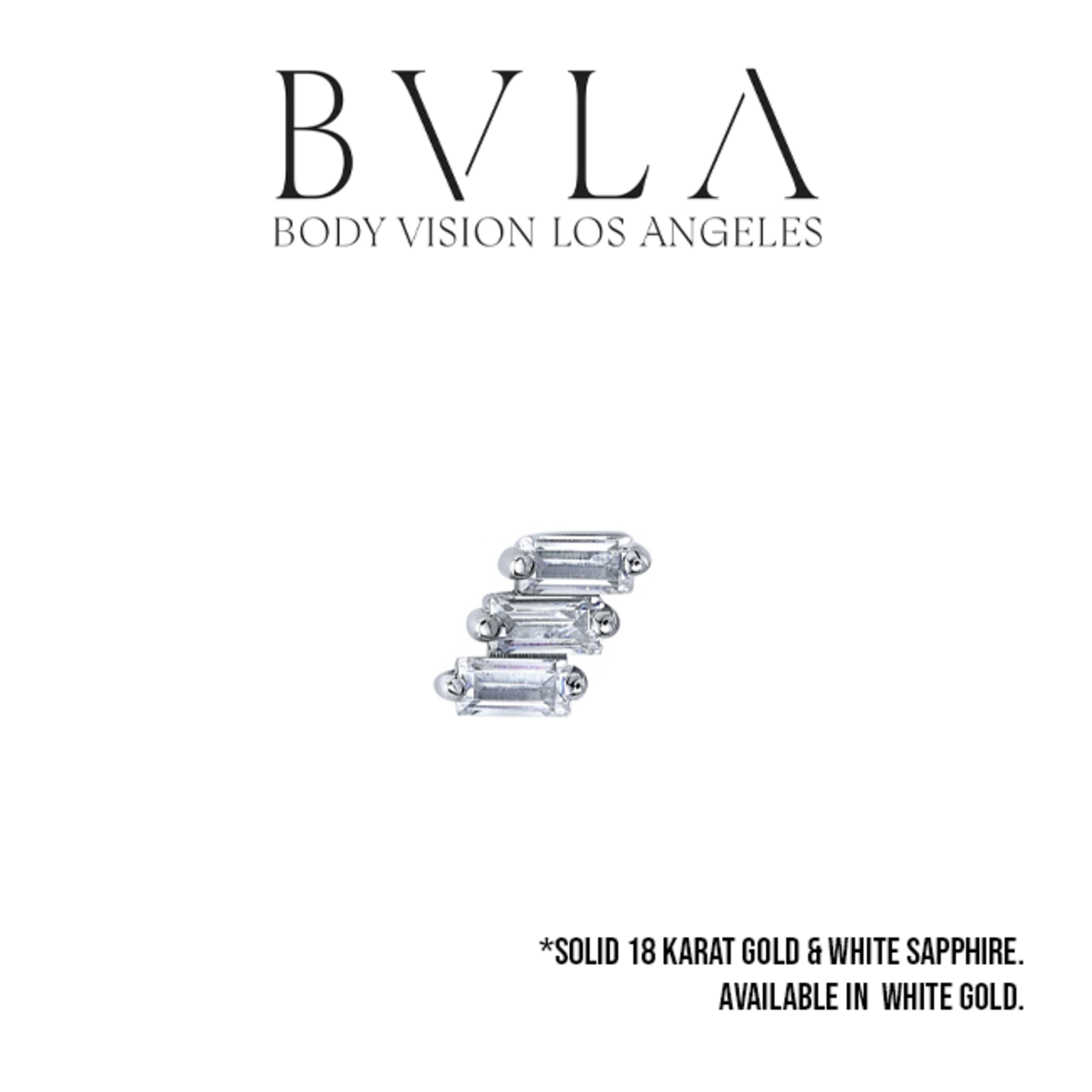 BVLA BVLA 16g  "Liara 3" threaded end with 3x 3x1.5 AA white sapphire baguette