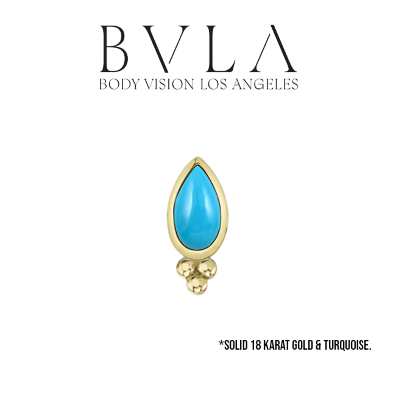 BVLA BVLA 16g "Beaded Pear Bezel" threaded end with 5x3 Turquoise