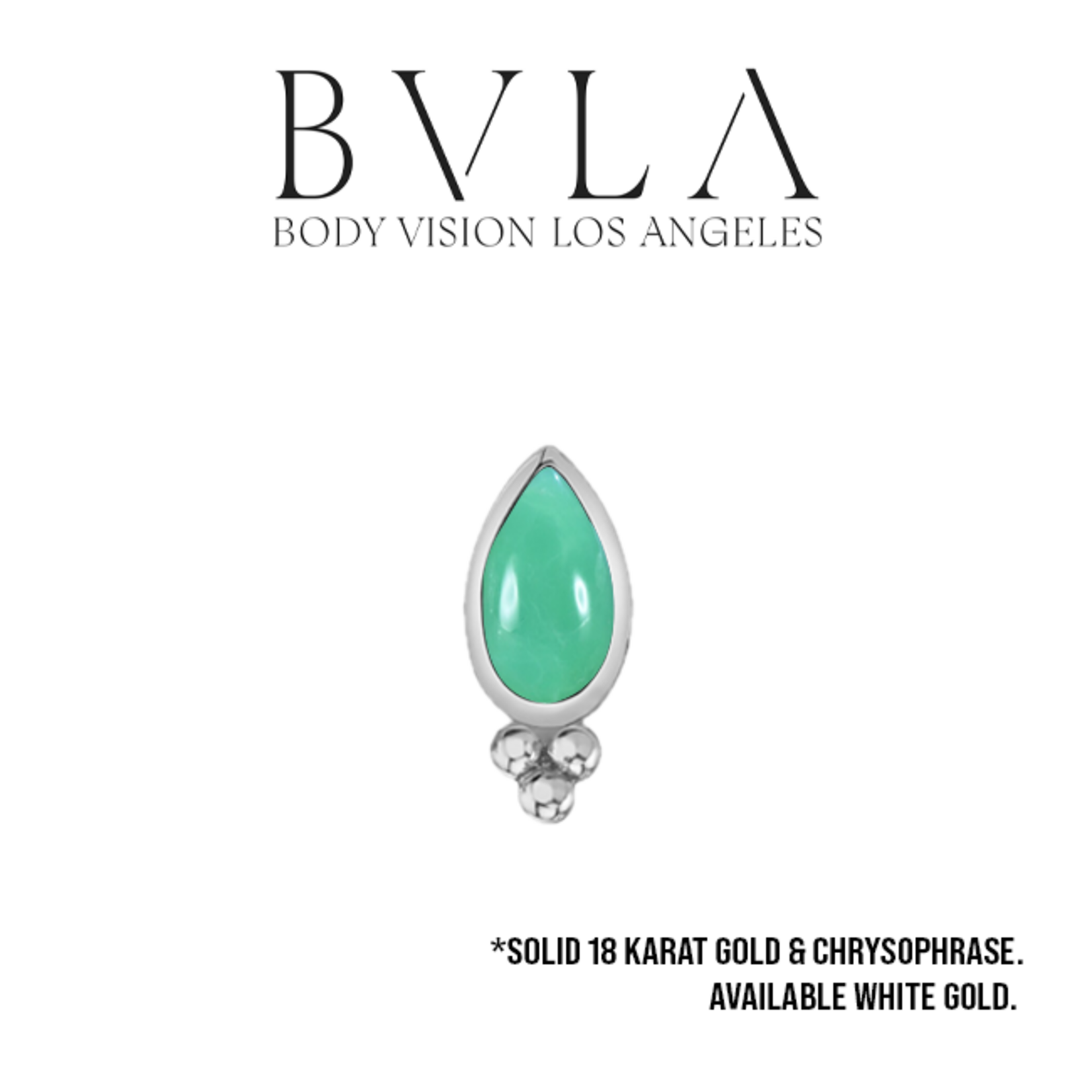 BVLA BVLA 16g "Beaded Pear Bezel" threaded end with 5x3 chrysoprase