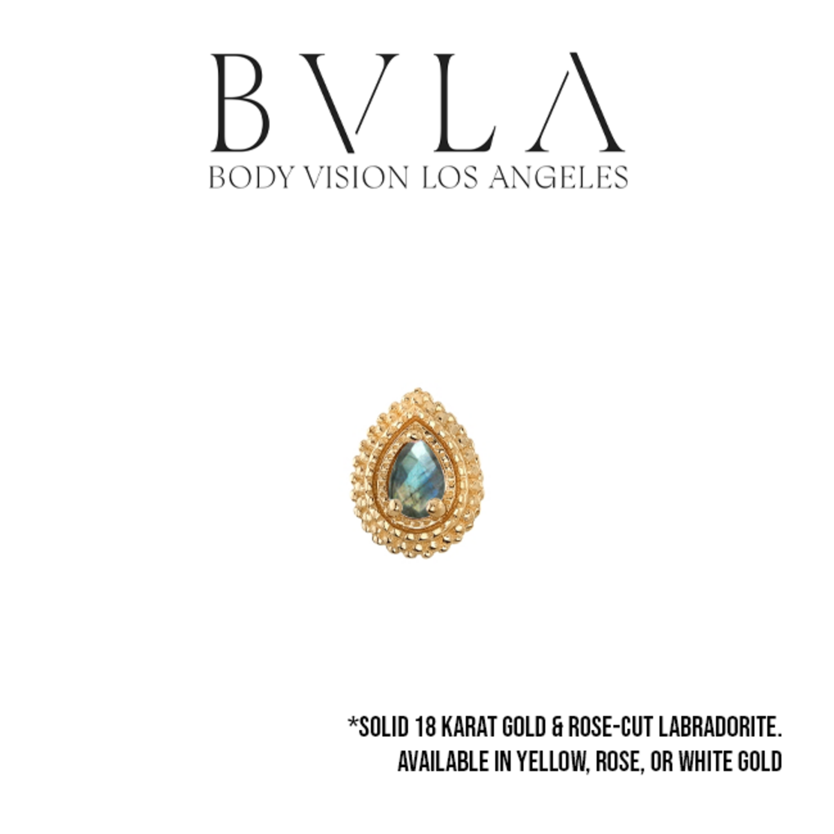 BVLA BVLA 16g 10x8 "Afghan Pear" threaded end with 6x4 rose cut Labradorite