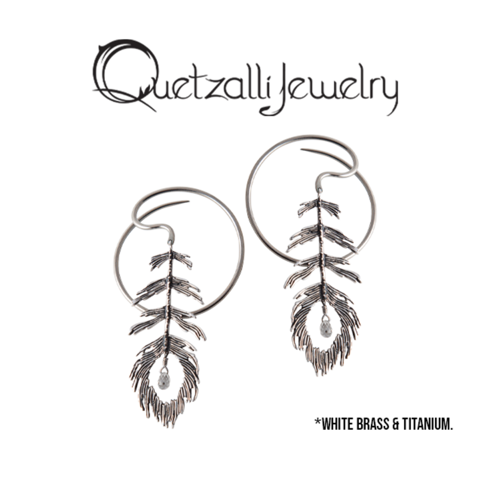 Quetzalli jewelry Quetzalli Feather Spiral hanging design with CZ accent