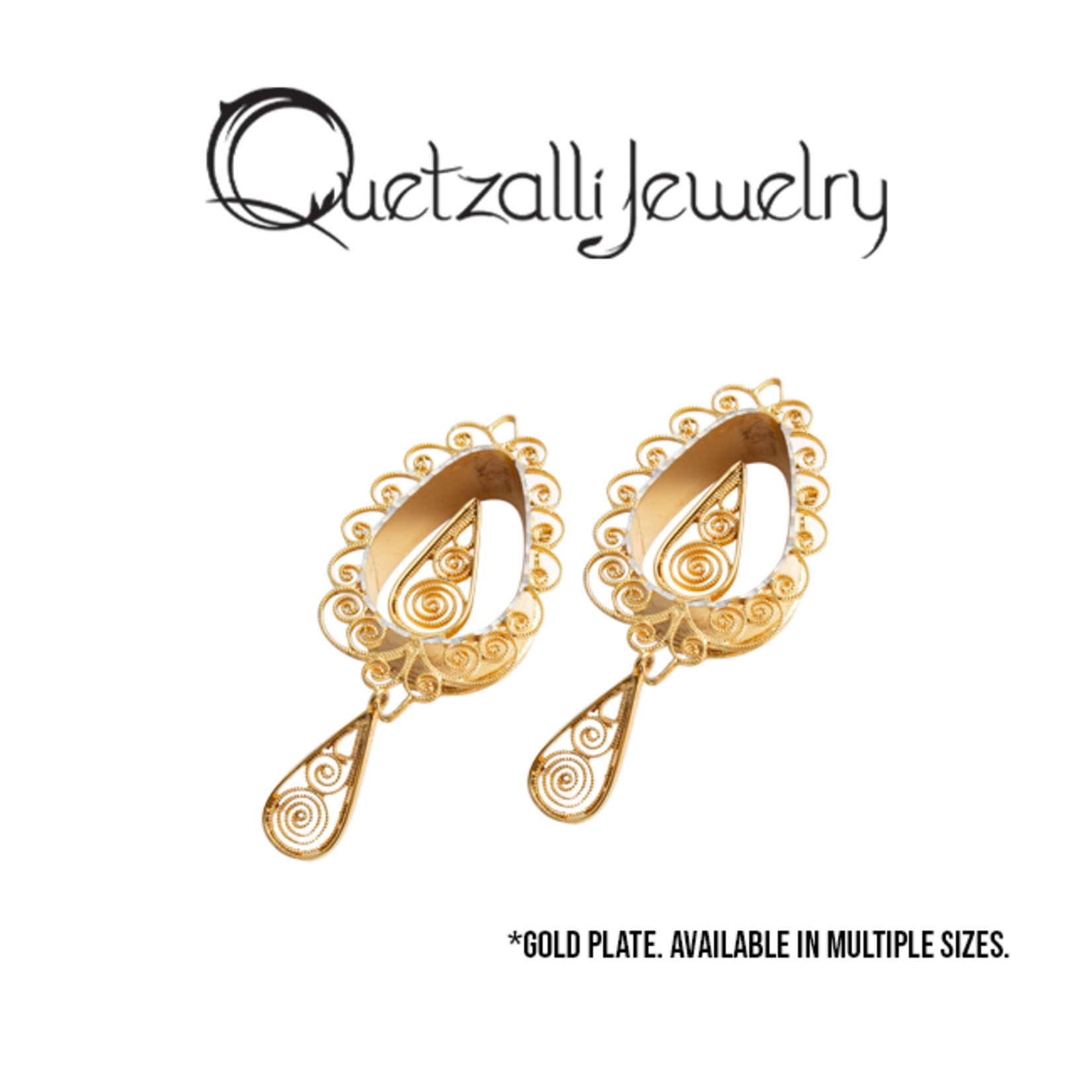 Quetzalli jewelry Quetzalli double flared yellow gold plate "From the Heart" double flared teardrop eyelets