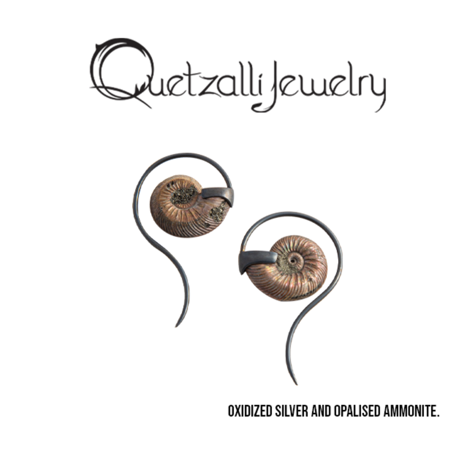Quetzalli jewelry Quetzalli "Swans" with opalized Jurassic ammonites