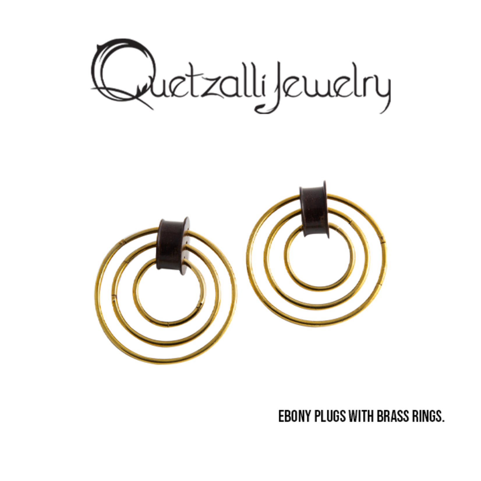 Quetzalli jewelry Quetzalli Ebony double flared plugs with brass hoops