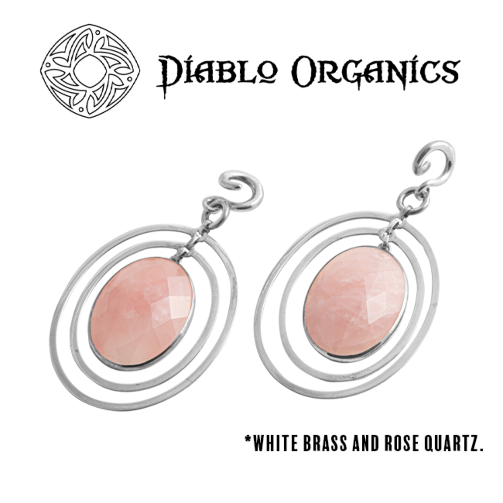 Diablo Organics Diablo Organics "Oval Movement" hanging design with faceted rose quartz on small, classic coil