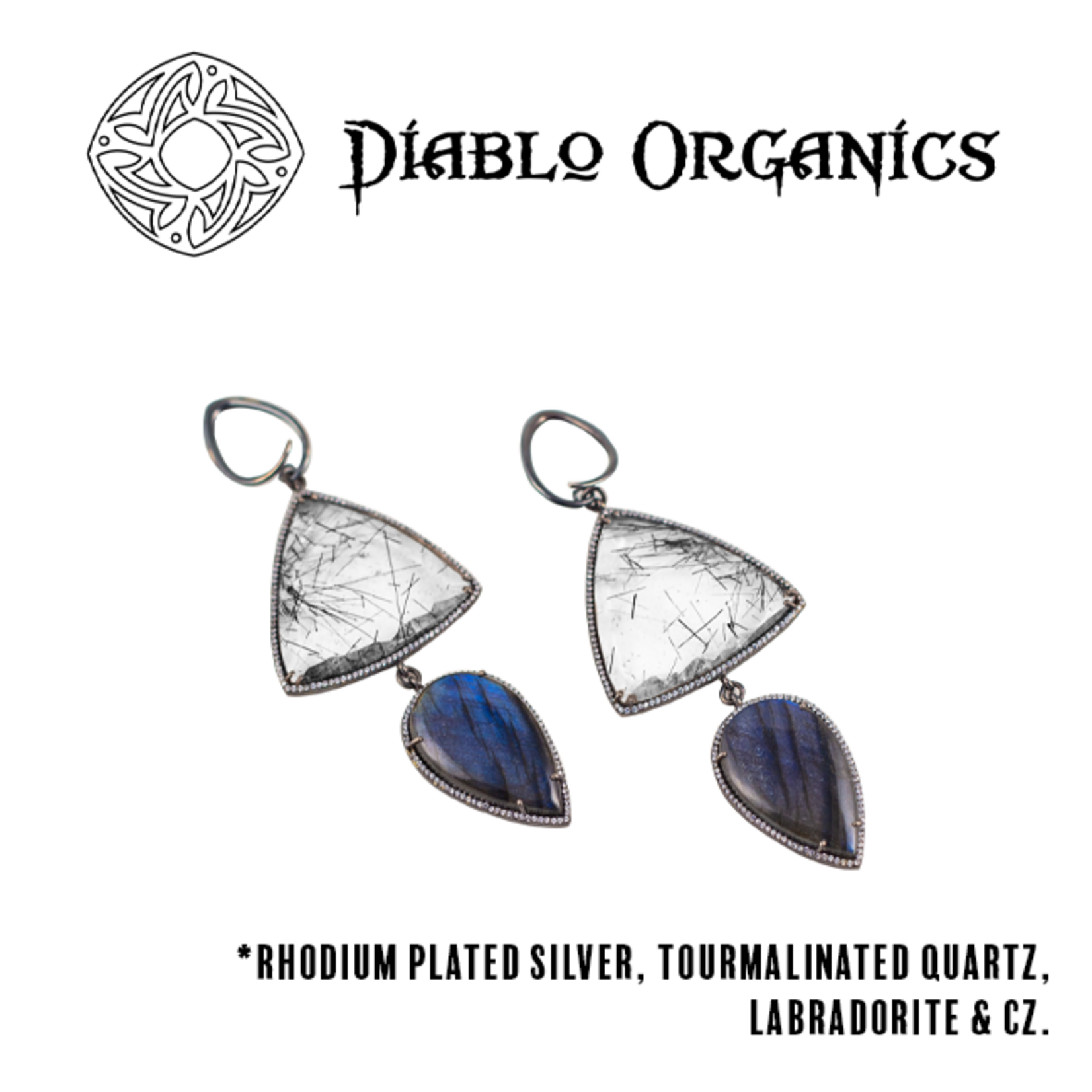 Diablo Organics Diablo Organics Tourmalinated Quartz & AA Labradorite with pave-set CZs on teardrop coil