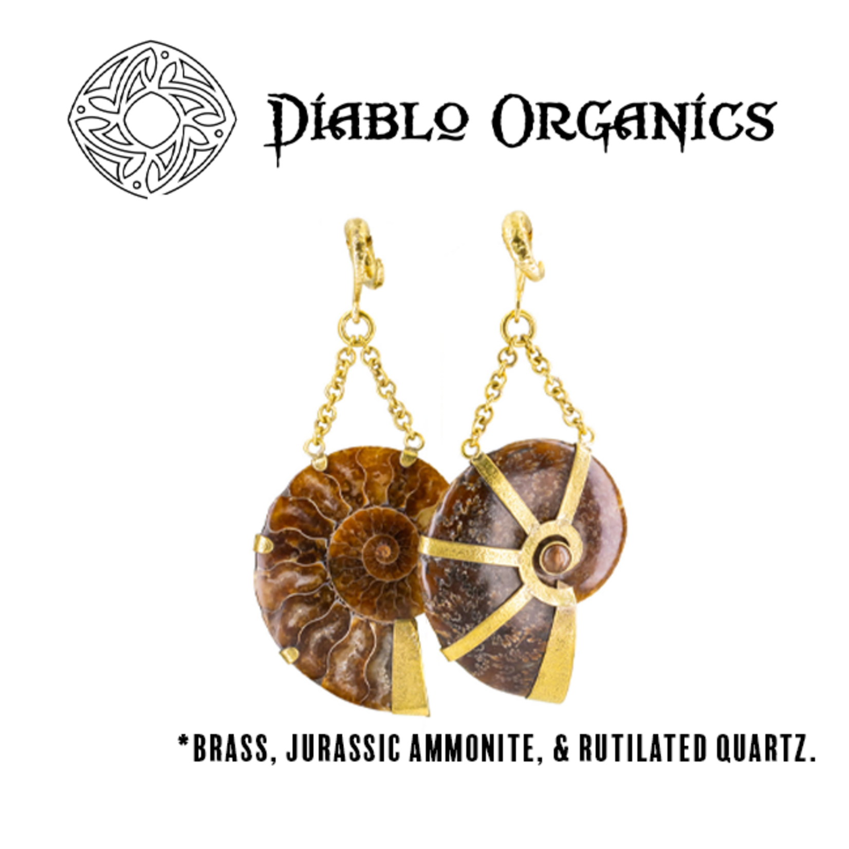 Diablo Organics Diablo Organics Floating Ammonite with rutilated quartz on classic distressed coil