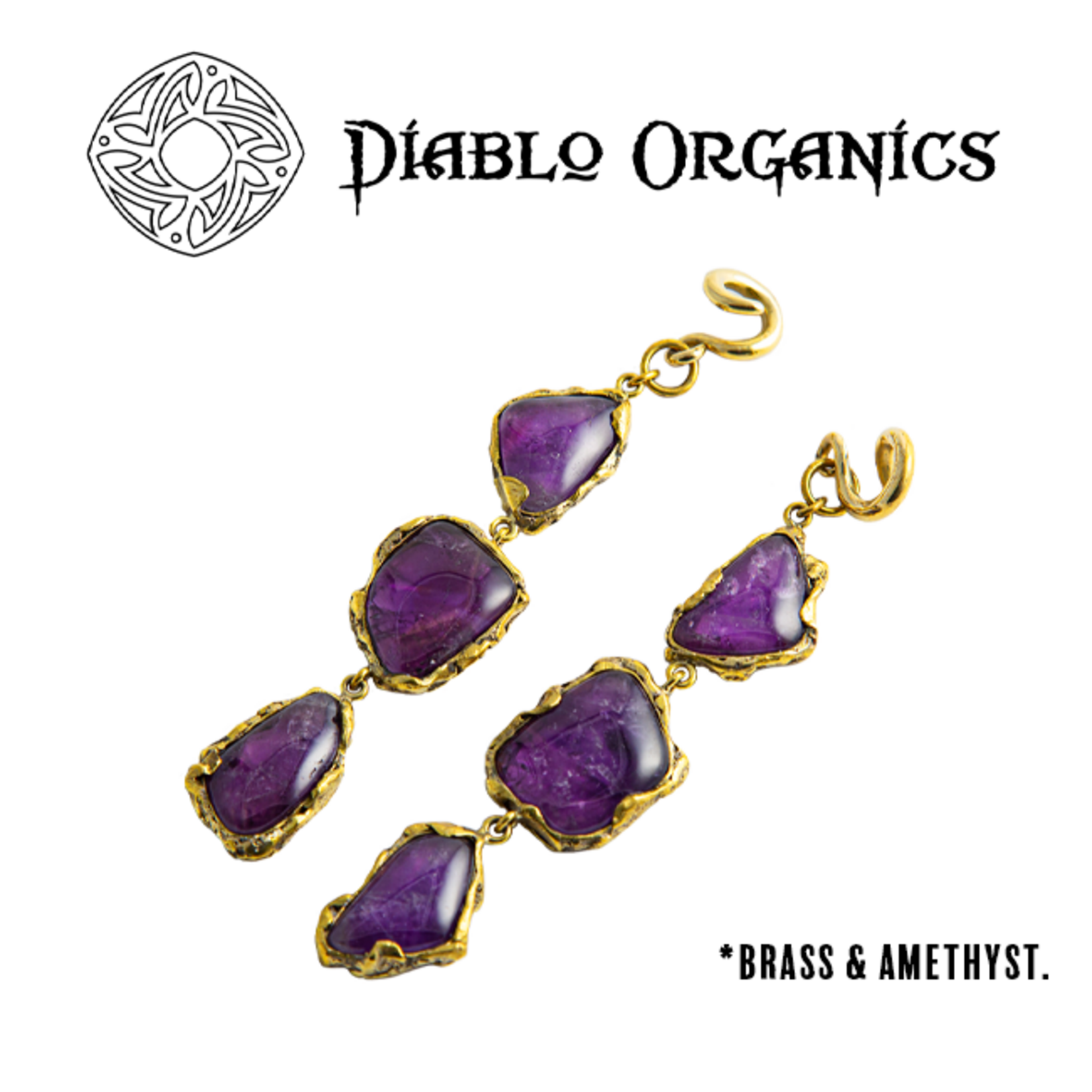 Diablo Organics Diablo Organics Free-Form 3-stone hanging design with amethyst on classic coil