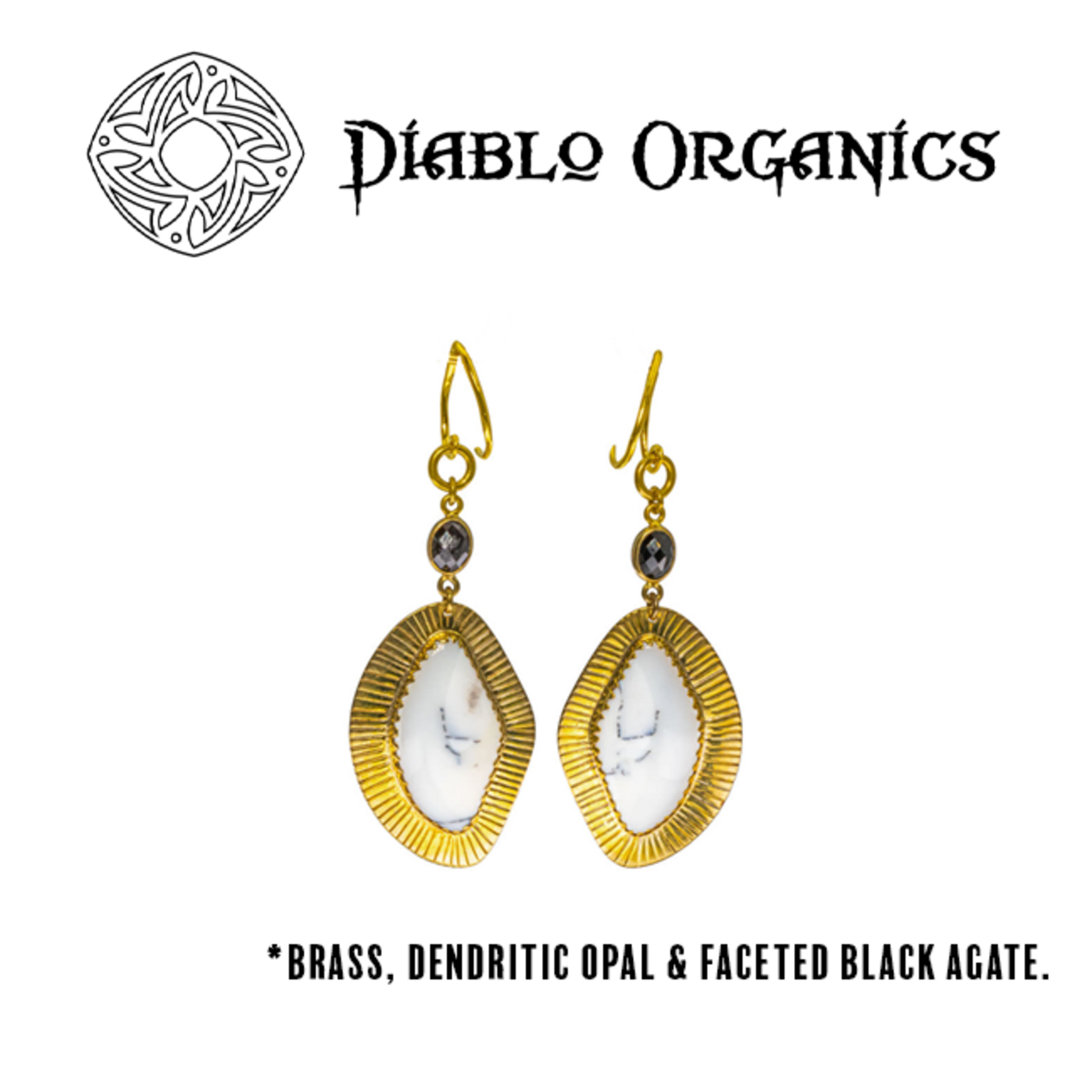 Diablo Organics Diablo Organics Vintage Free-Form 2-stone hanging design with dendritic opal and faceted black agate on teardrop coil