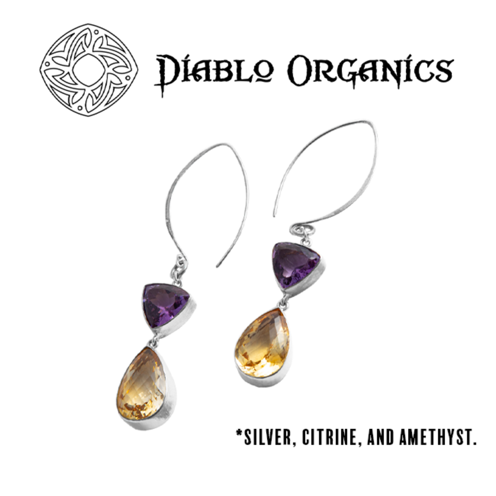 Diablo Organics Diablo Organics 2-stone hanging design with amethyst and citrine on traditional, round coil