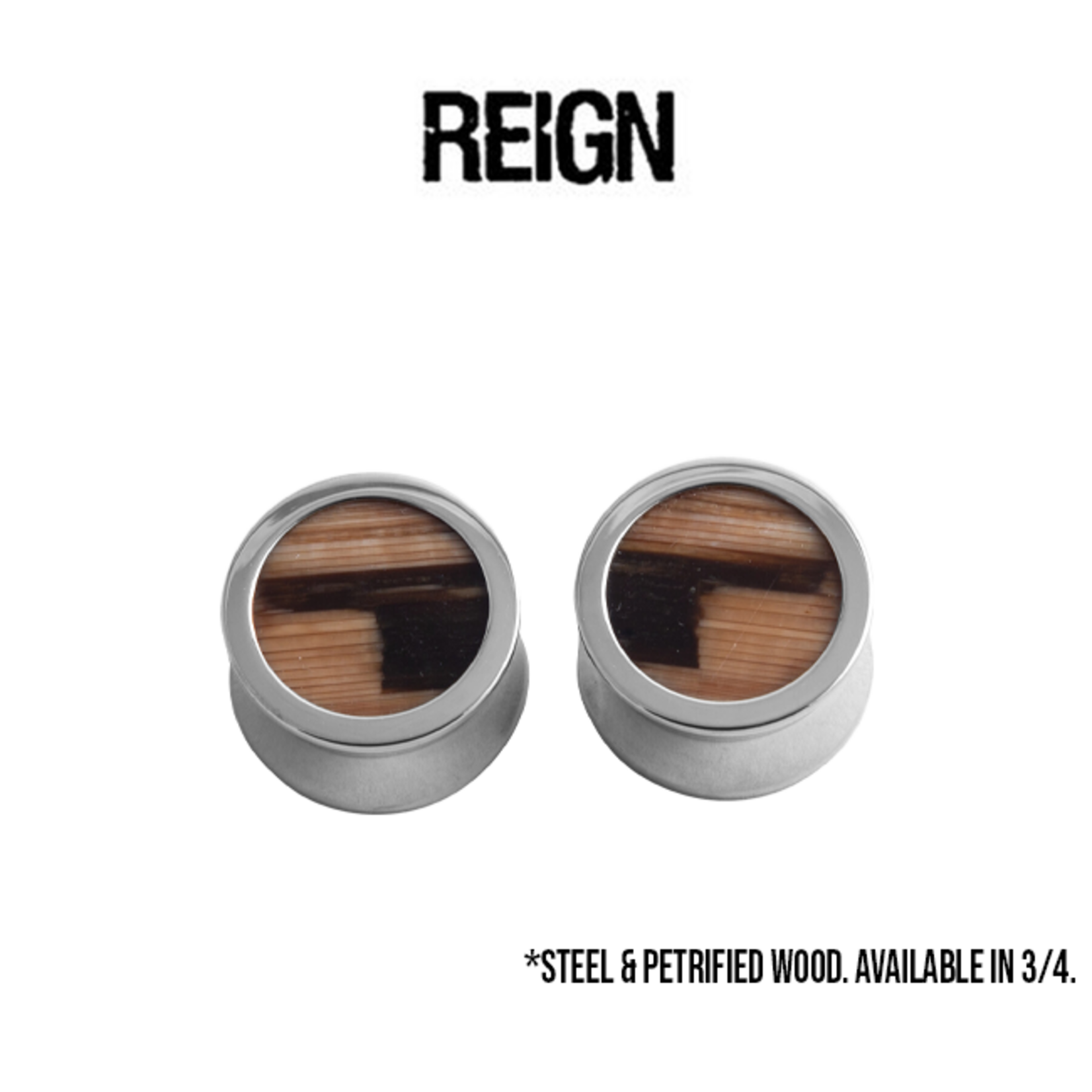 Reign Custom Design Reign Custom Design double flared steel plugs with petrified wood cabochons