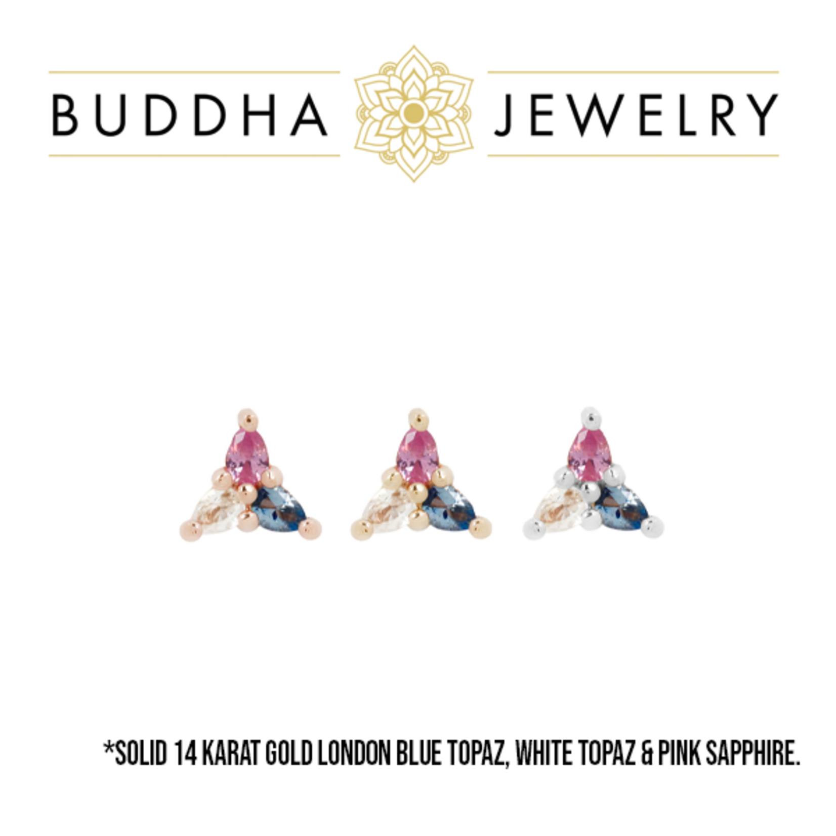 Buddha Jewelry Organics Buddha Jewelry Organics "3 Little Pears - Trans Awareness" press-fit end with pink sapphire, London blue topaz, and white topaz
