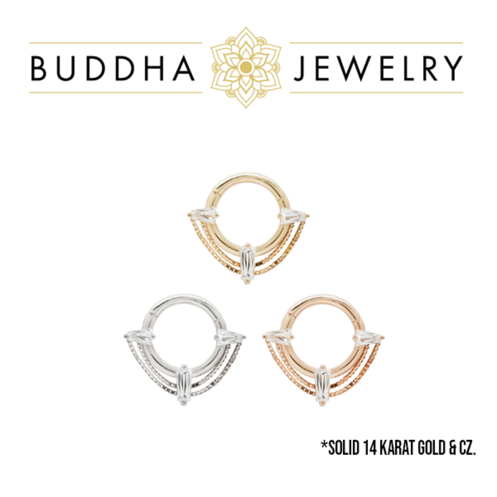 Buddha Jewelry Organics Buddha Jewelry Organics 16g "Fetish" clicker with chains & tapered baguette CZ