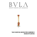 BVLA BVLA Yellow Gold 14g "Pear Prong Accent" Navel Curve with Anastasia Topaz & CZ