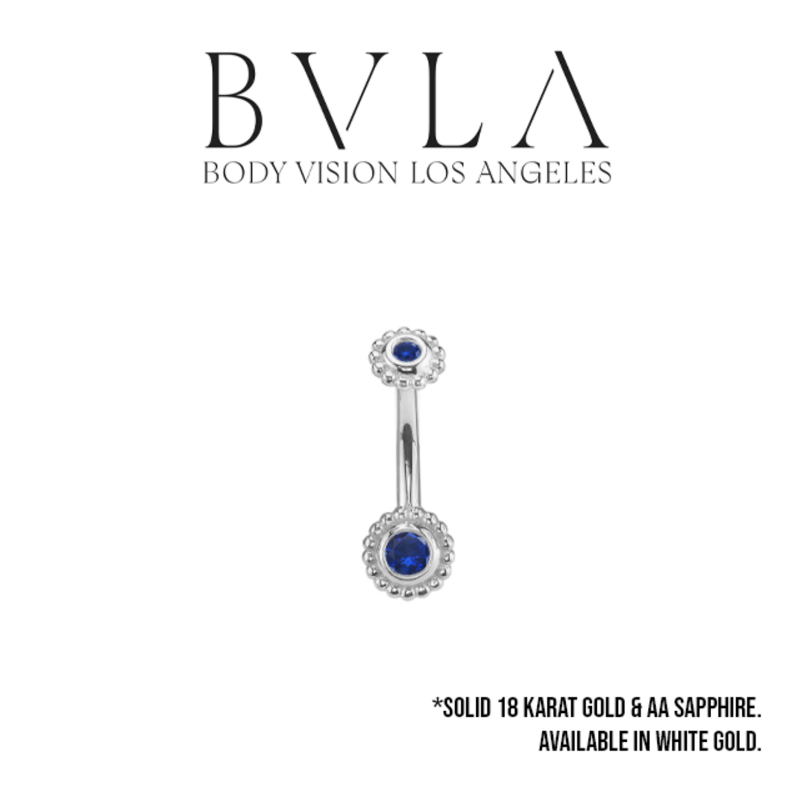 BVLA BVLA White Gold 14g "Beaded Raine" navel curve with 3.0mm & 2.0mm AA sapphire