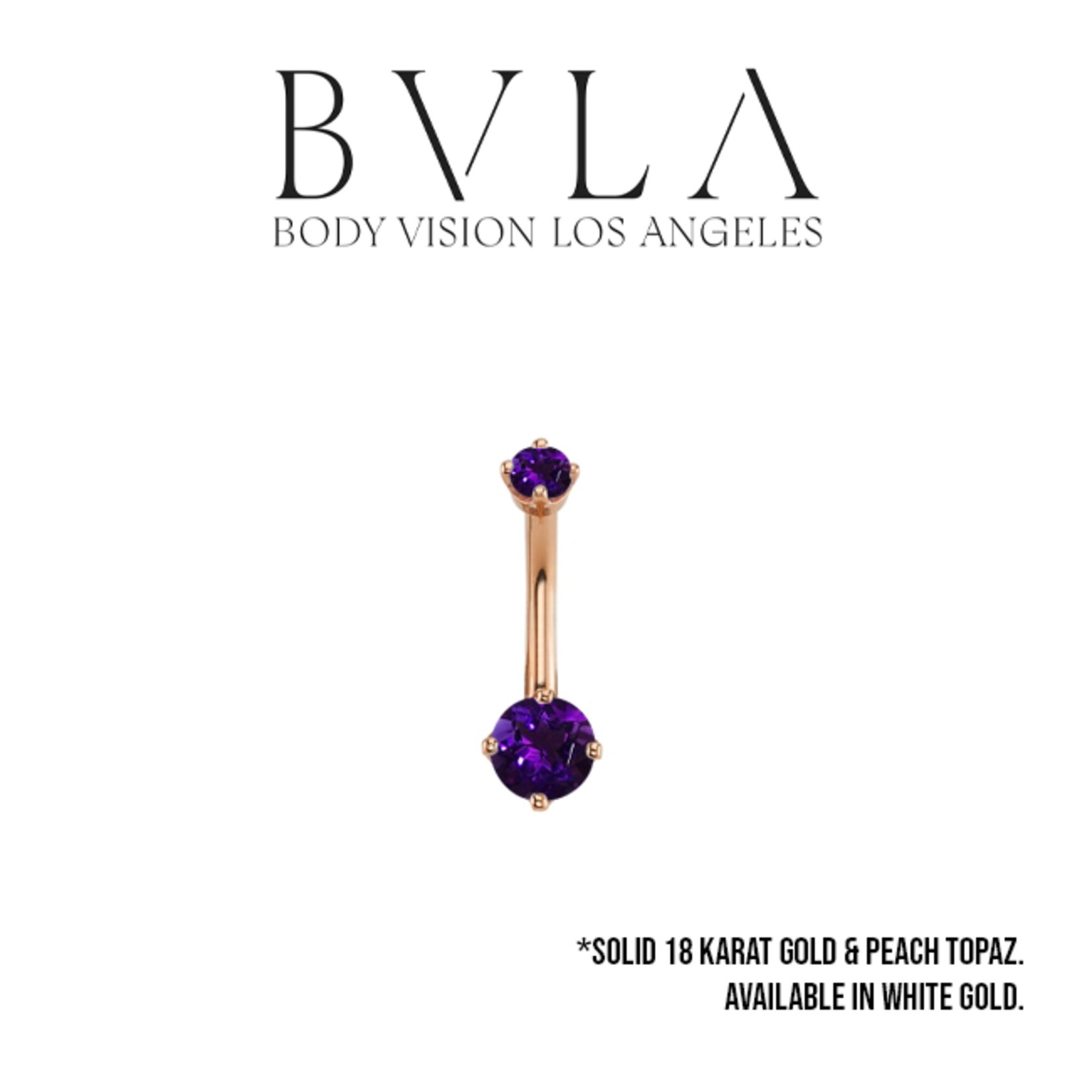 BVLA BVLA Rose Gold 14g "Classic Prong" navel curve with 5.0mm and 3.0mm AA Amethyst