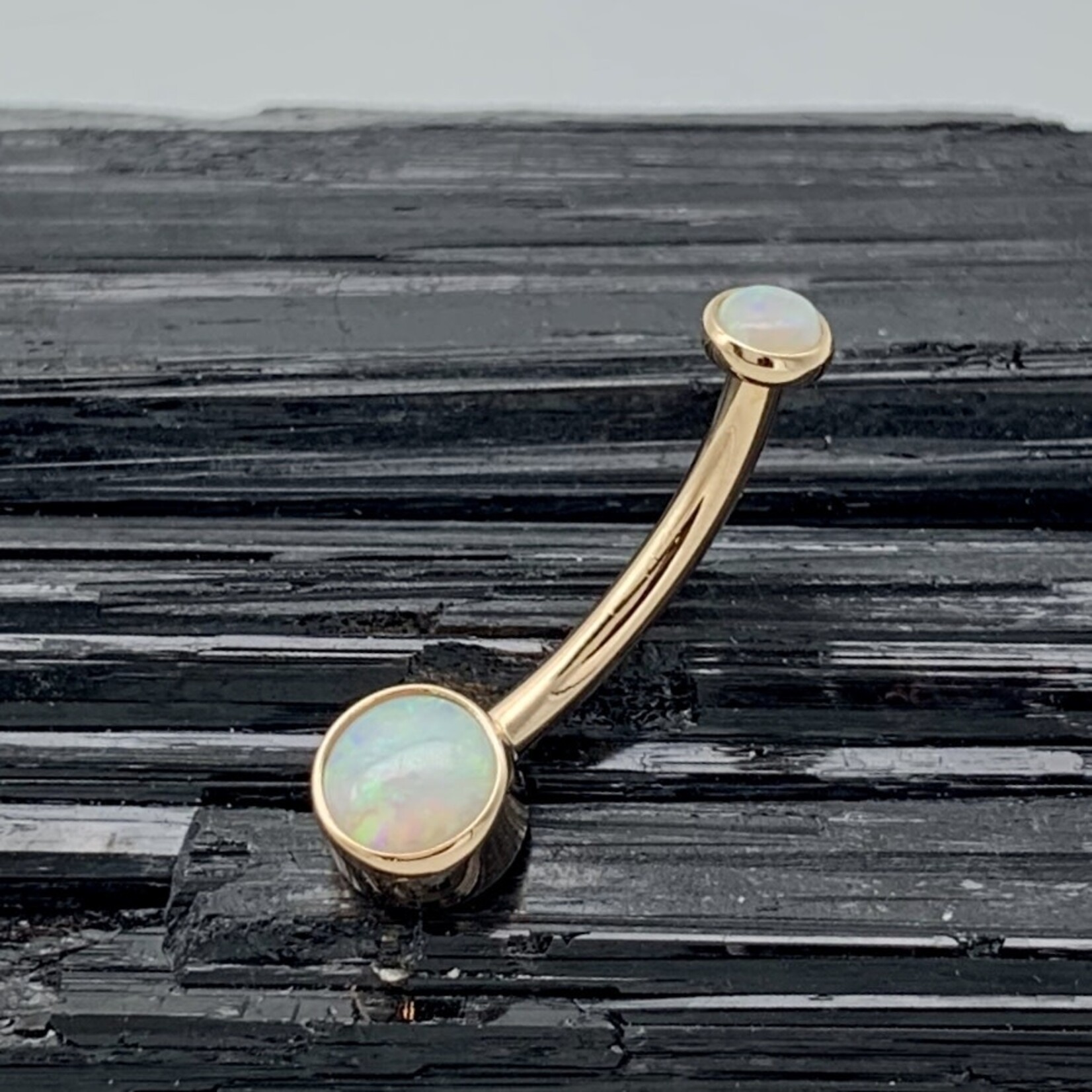 BVLA BVLA 14g 7/16 classic bezel navel curve with 3.0 and 5.0 AA white opal