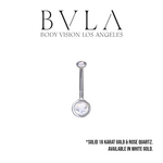 BVLA BVLA White Gold 14g "Tapered Classic Bezel" Navel Curve with Rose Quartz