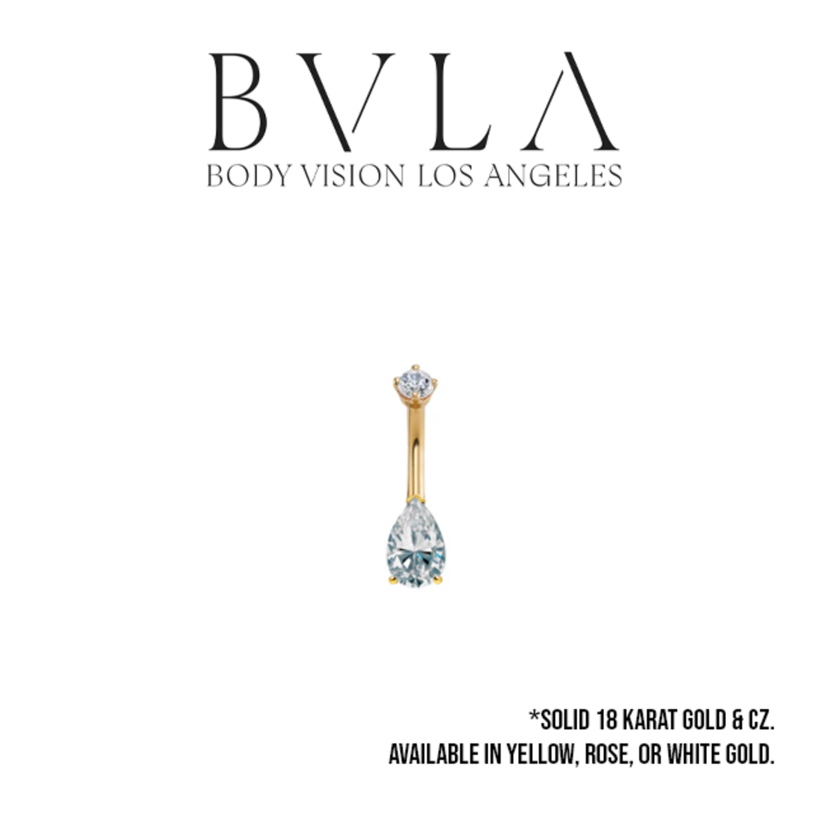 BVLA BVLA 14g "Pear Prong" navel curve with 8.0x5.0mm CZ pear and 3.0mm CZ top