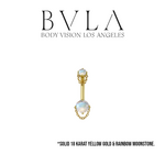 BVLA BVLA Yellow Gold 14g "Rianna" Navel Curve with Rainbow Moonstone and Chain Accents