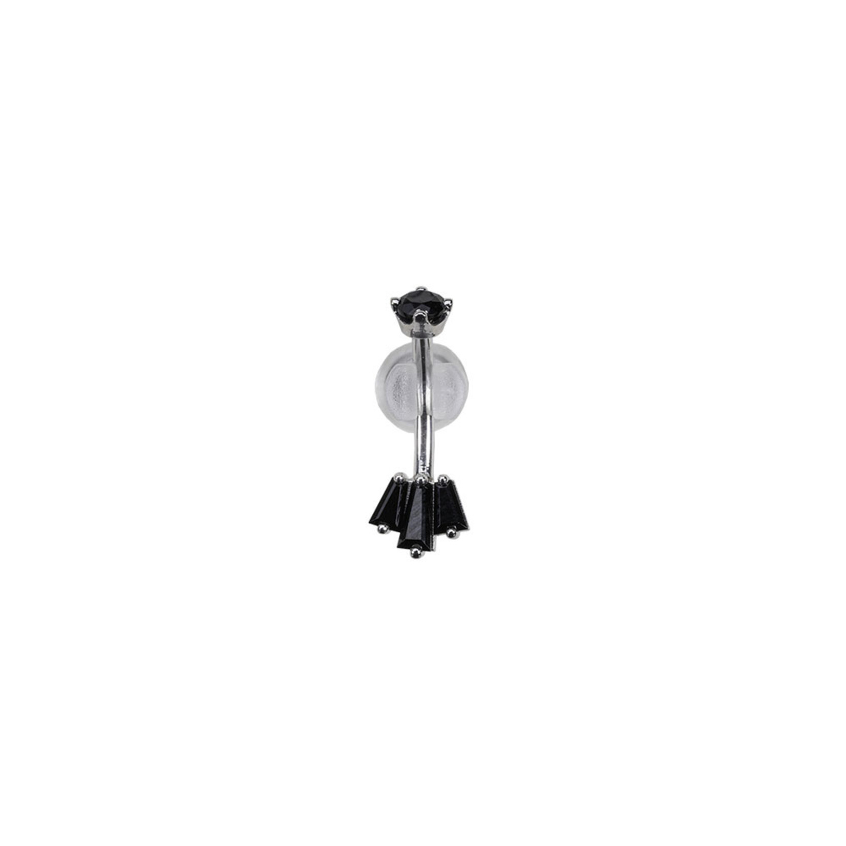 BVLA 16g BVLA "Oceane 3" curved barbell with 1x 3.0mm Onyx top, 2x 3.0x2.0x1.0mm Onyx baguette, and 1x 4.0x2.0x1.5mm Onyx baguette