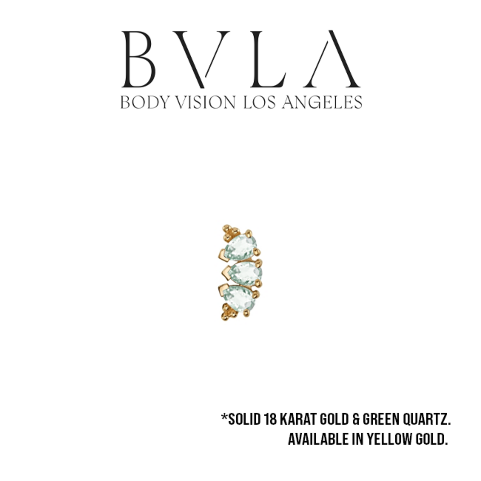BVLA BVLA 10.0mm 16g "3 Gem Pear Panaraya" threaded end with 3x 4.0x2.5mm Green Quartz
