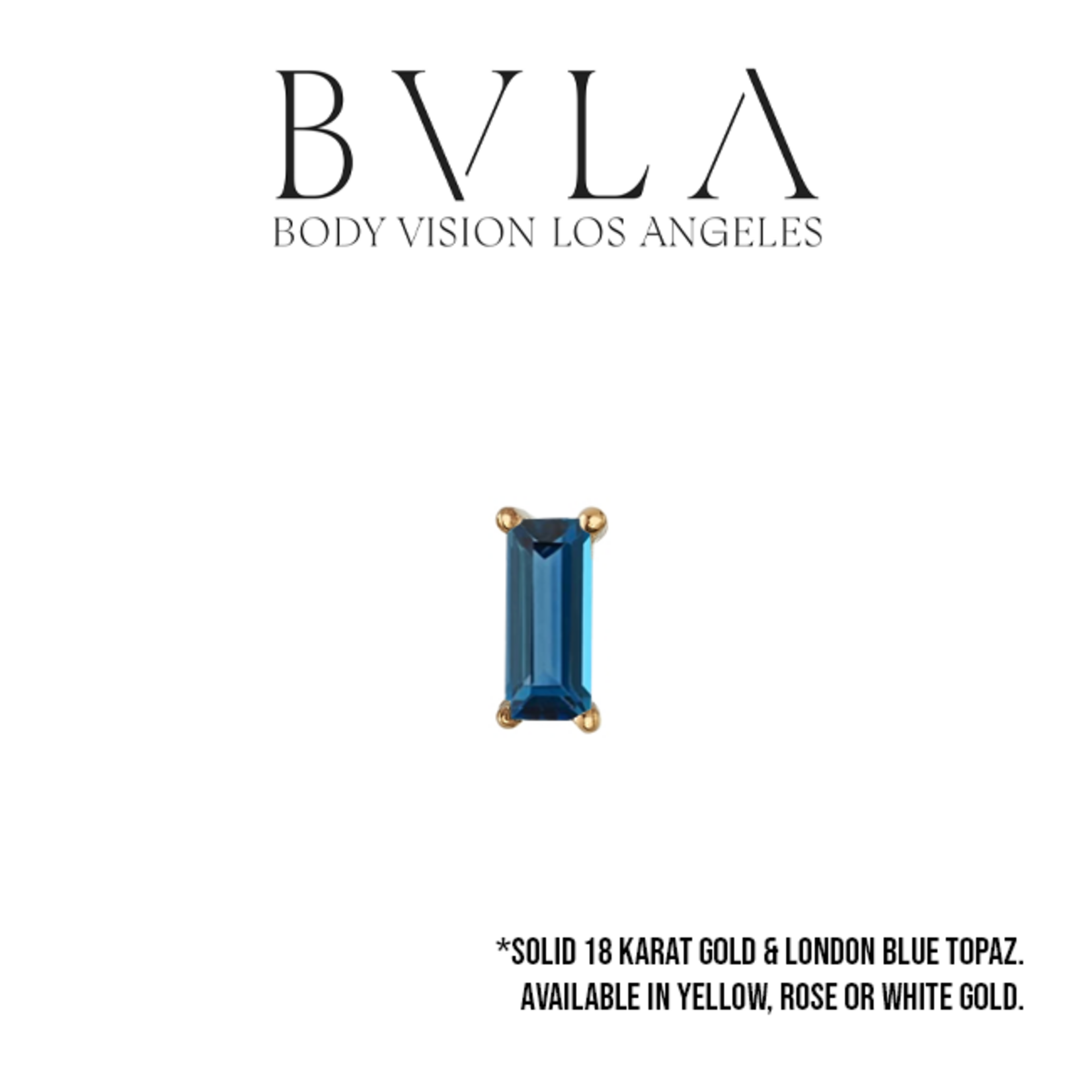 BVLA BVLA 16g "Prong Baguette" threaded end with 3.0x2.0mm London Blue Topaz
