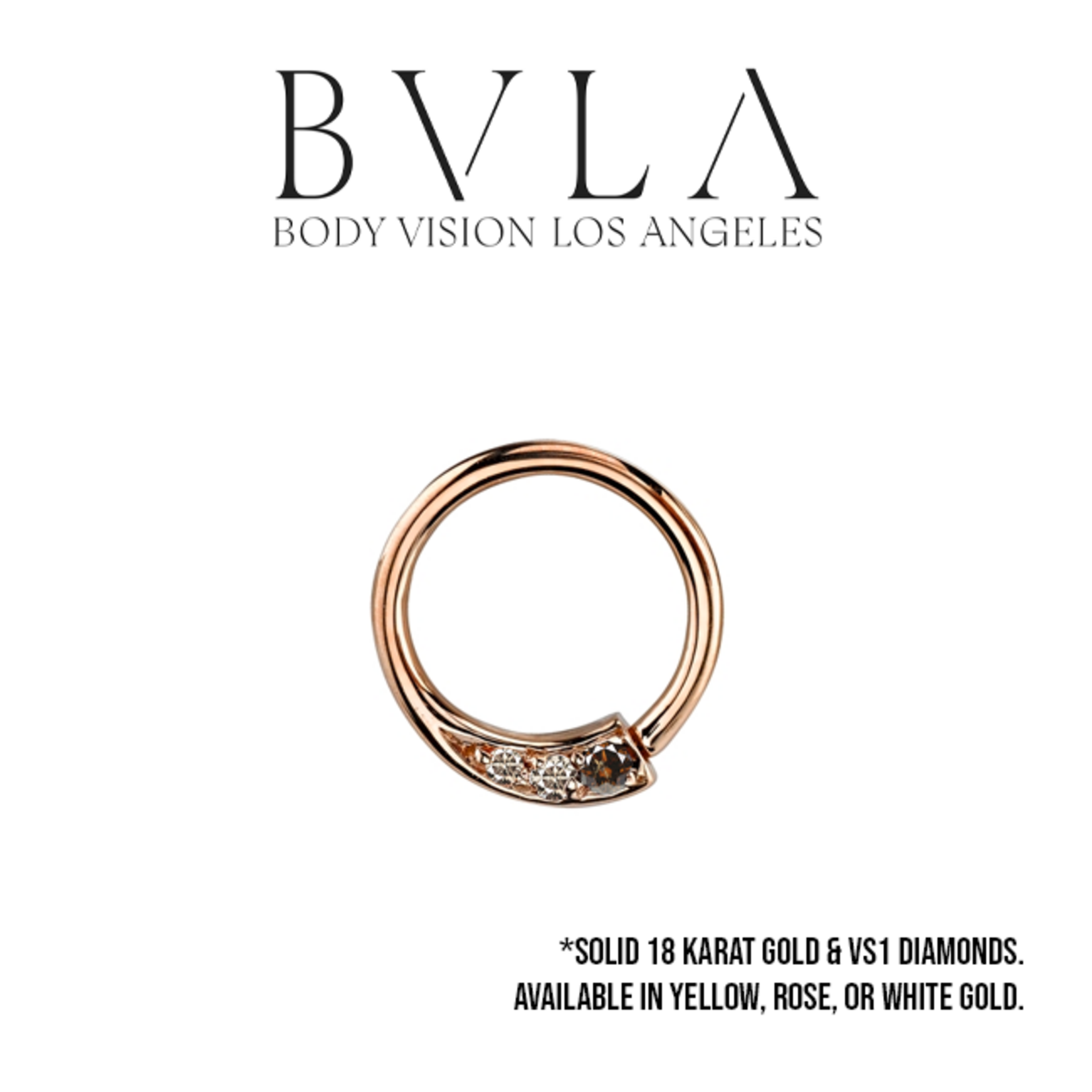 BVLA BVLA 16g "Prysm" seam ring with 2x 1.0mm Champagne Diamond and 1x 1.5mm Chocolate Diamond