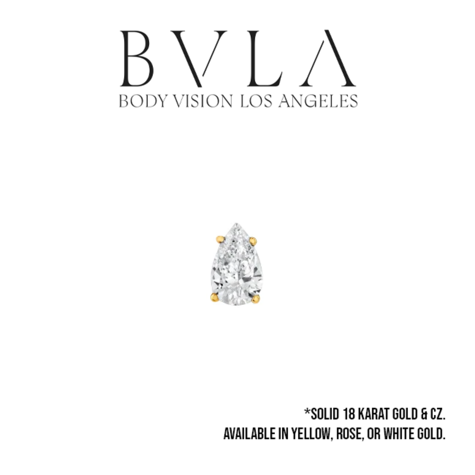 BVLA BVLA 16g "Pear Prong" threaded end with 3.0x2.0mm CZ