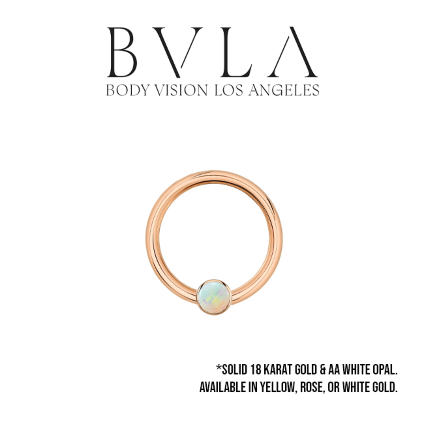 BVLA BVLA 18g "Fixed Bezel Ring" with 2.0mm AAA White Opal