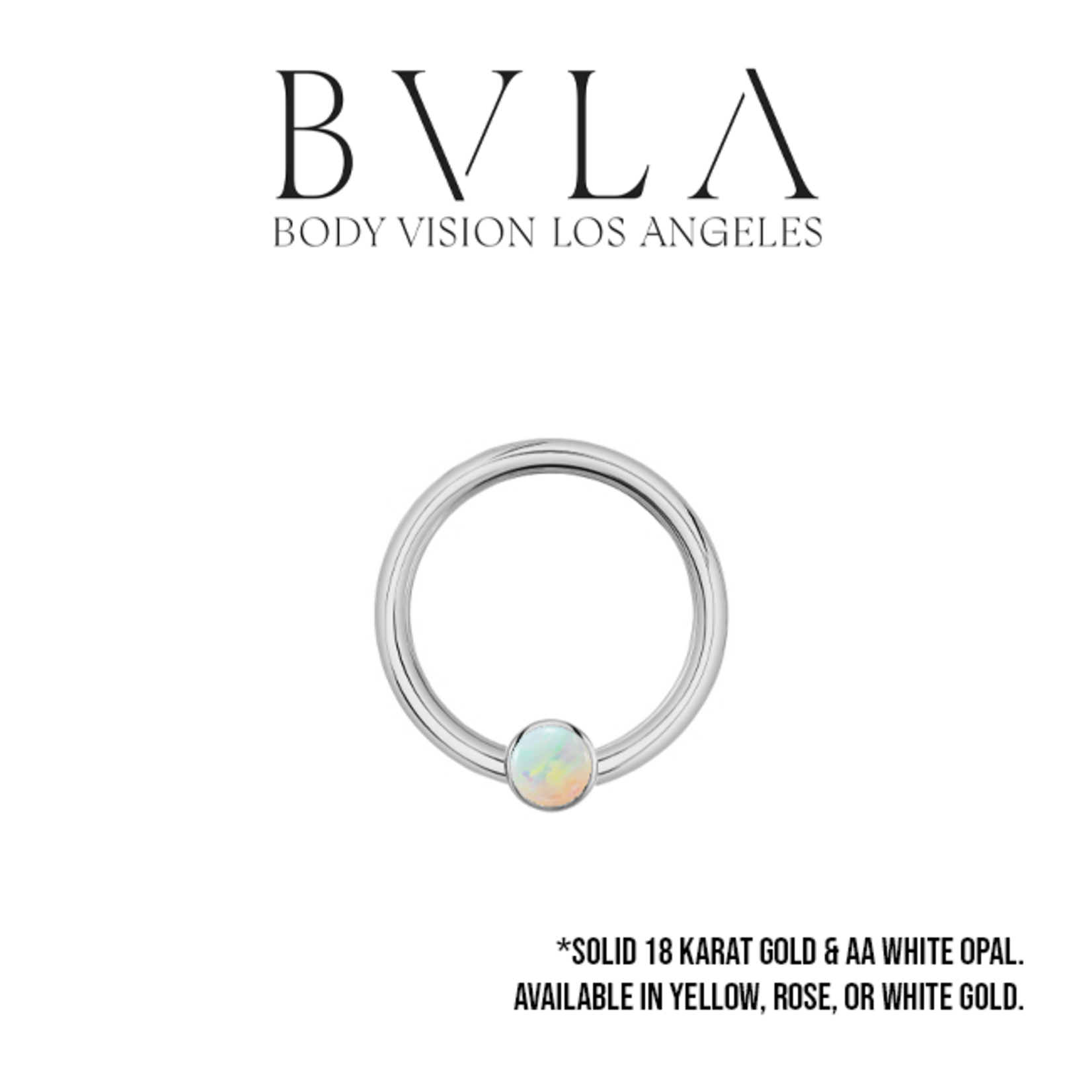 BVLA BVLA 18g "Fixed Bezel Ring" with 2.0mm AAA White Opal