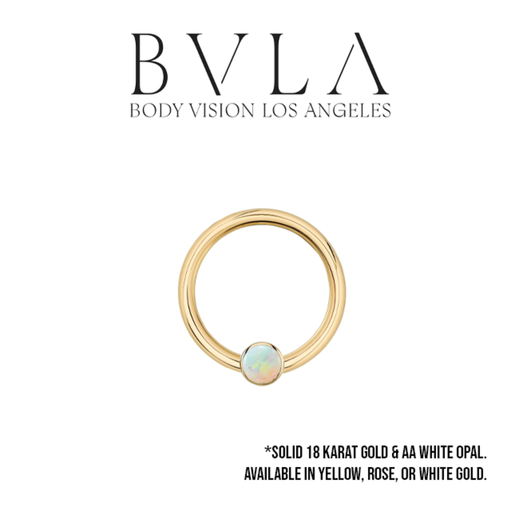 BVLA BVLA 18g "Fixed Bezel Ring" with 2.0mm AAA White Opal