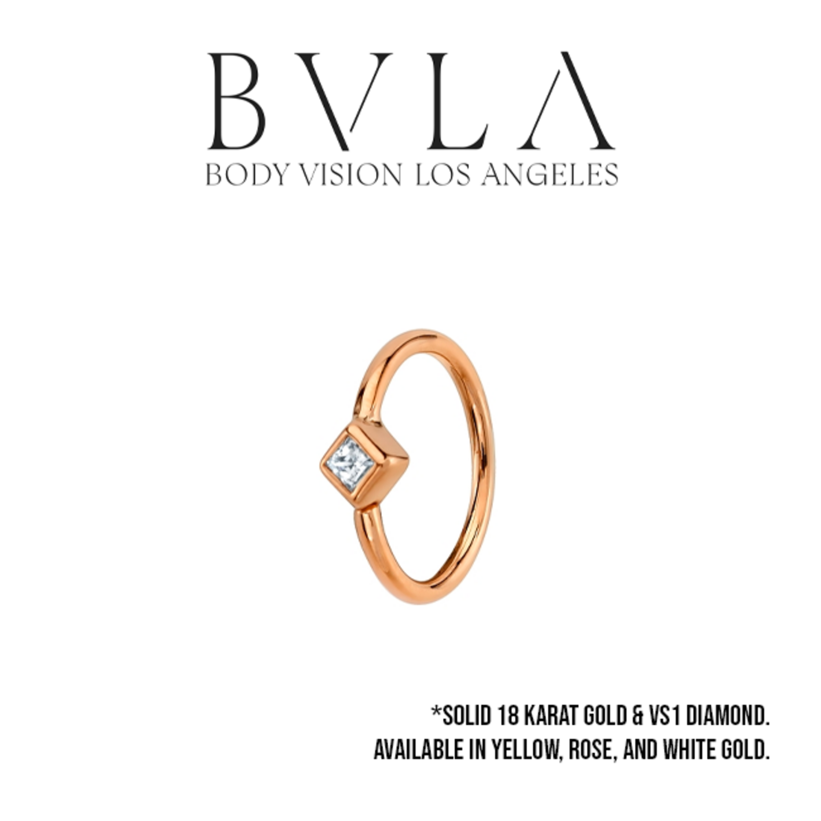 BVLA BVLA 18g "Fixed Princess Bezel Ring" with 2.0mm VS1 Diamond