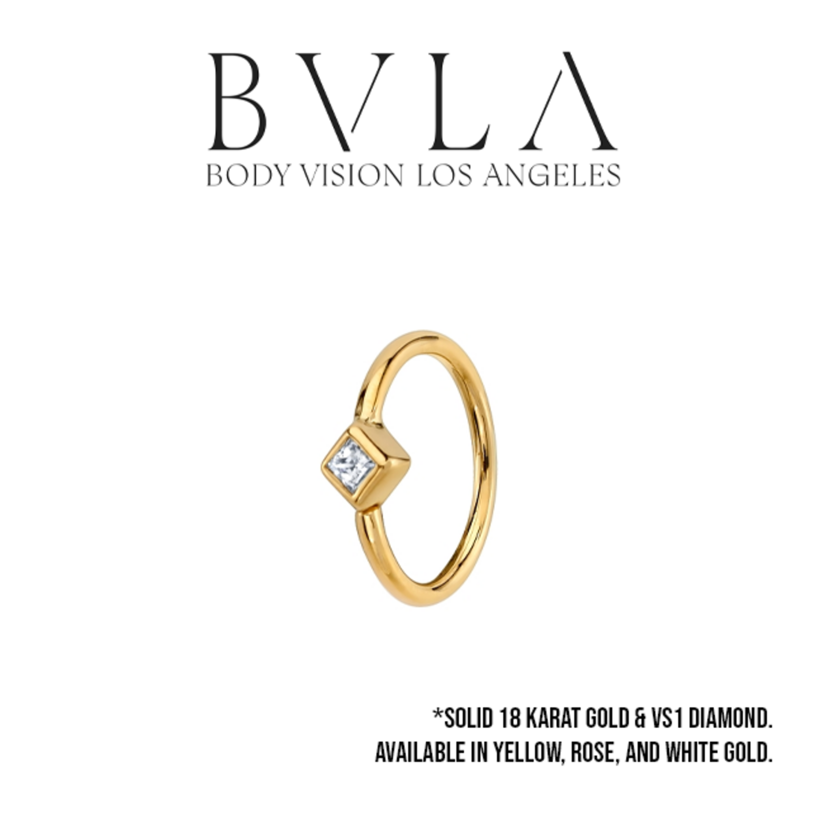 BVLA BVLA 18g "Fixed Princess Bezel Ring" with 2.0mm VS1 Diamond