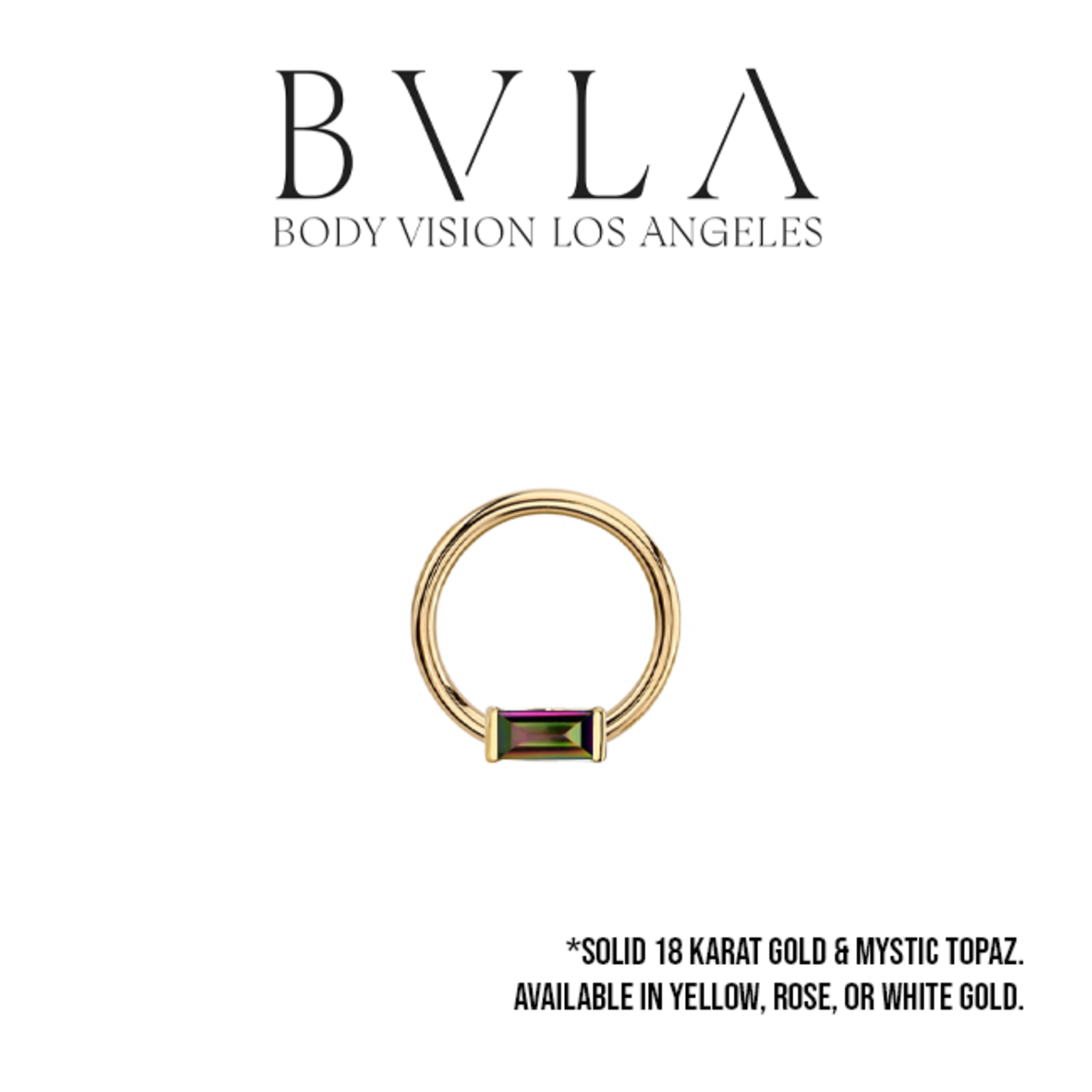BVLA BVLA 16g "Fixed Baguette Ring" with Mystic Topaz. Nipple Orientation