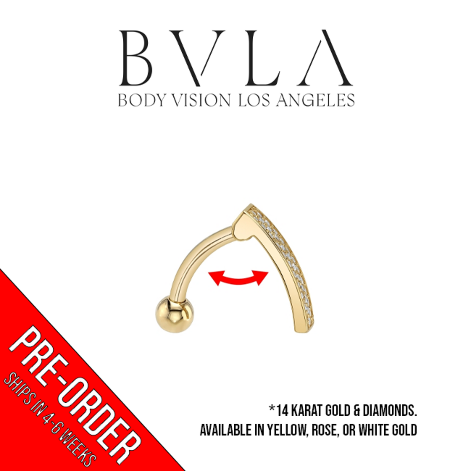 BVLA BVLA 14g "Kenari Comfort Fit" top-loader Navel Curve with 34x 1.0mm VS1 Diamonds