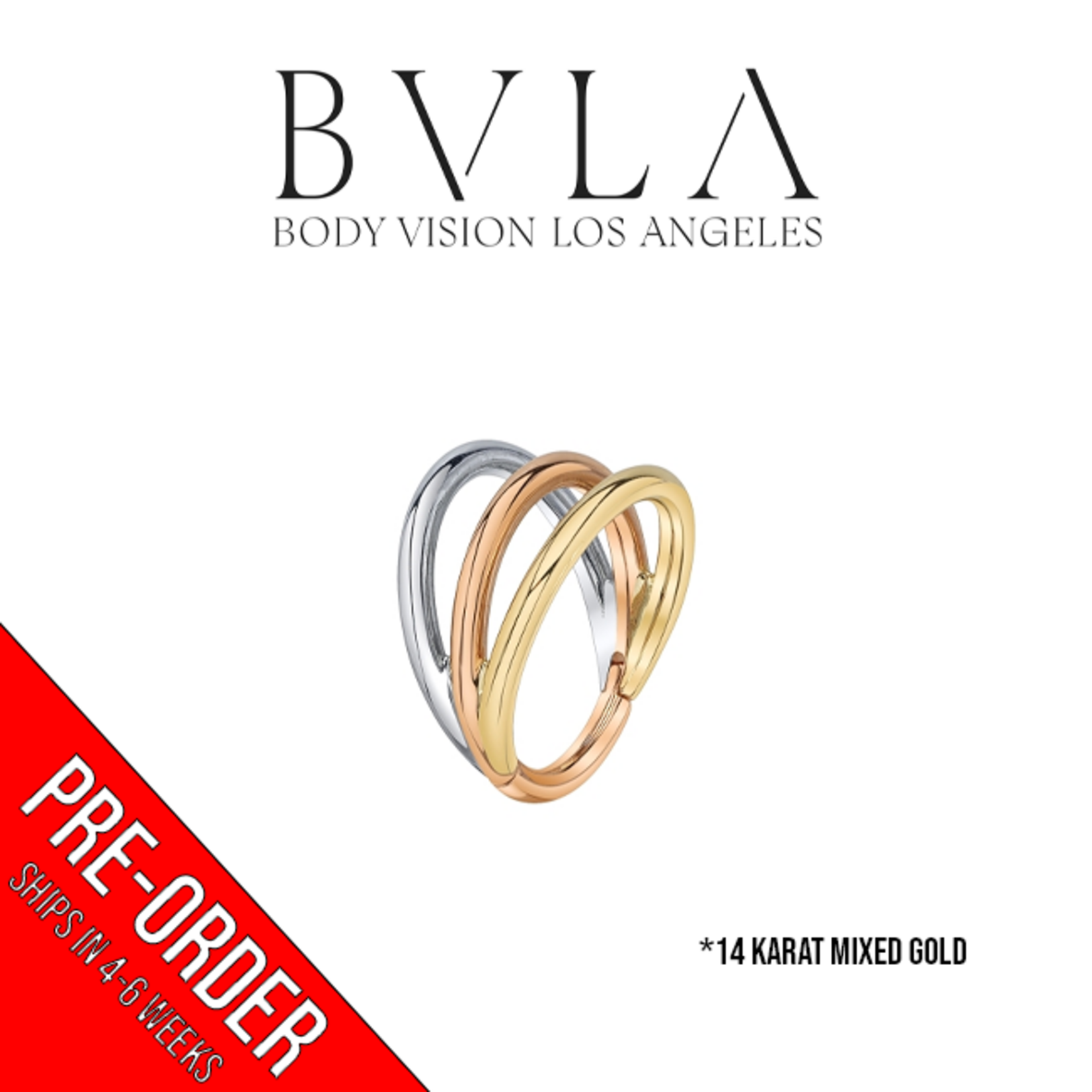 BVLA BVLA 16g "Tri-Tone Illusion" Clicker in mixed Yellow, White & Rose Gold