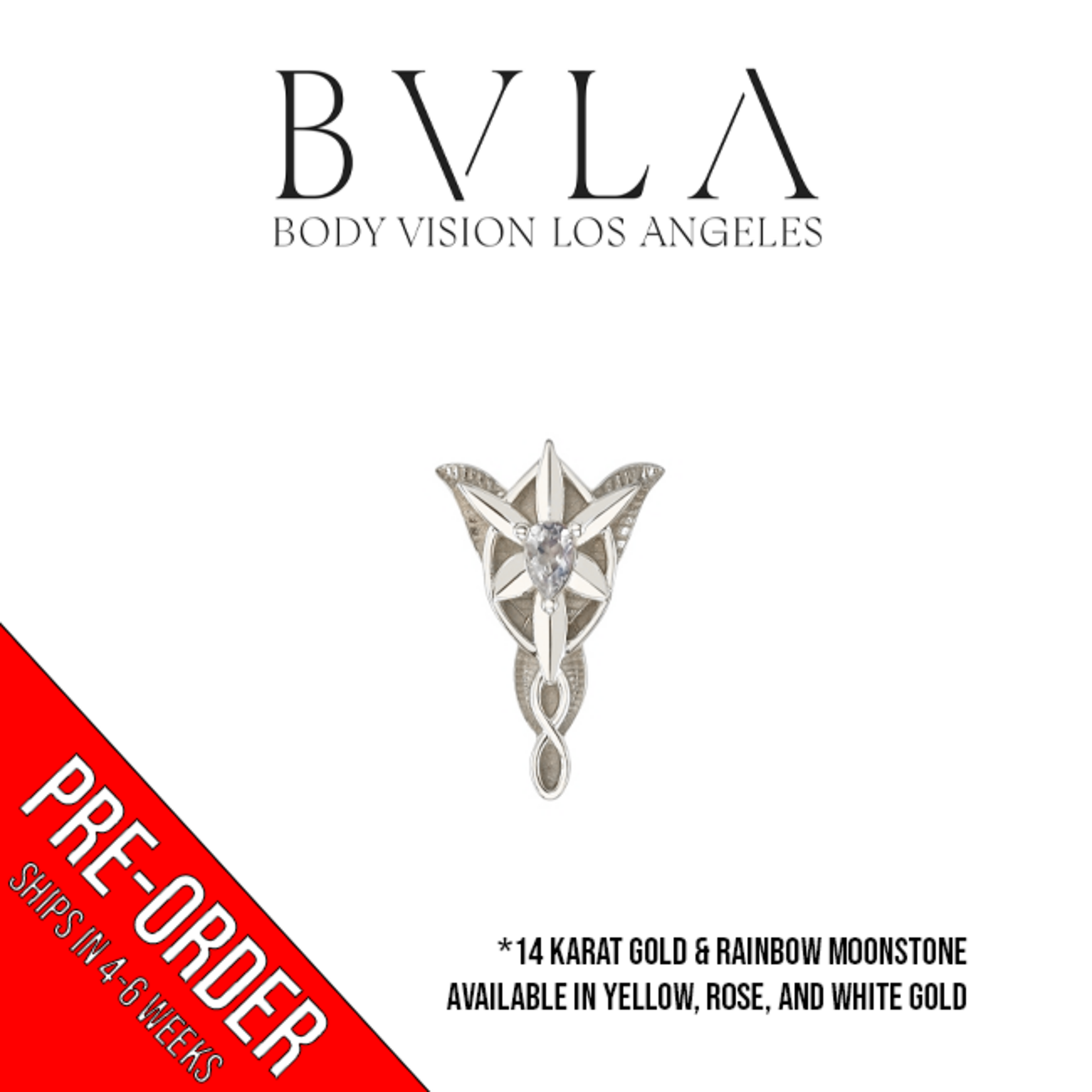 BVLA BVLA 16g 14.0x10.0mm "Evening Star" threaded end with 3.0x2.0mm Rainbow Moonstone pear