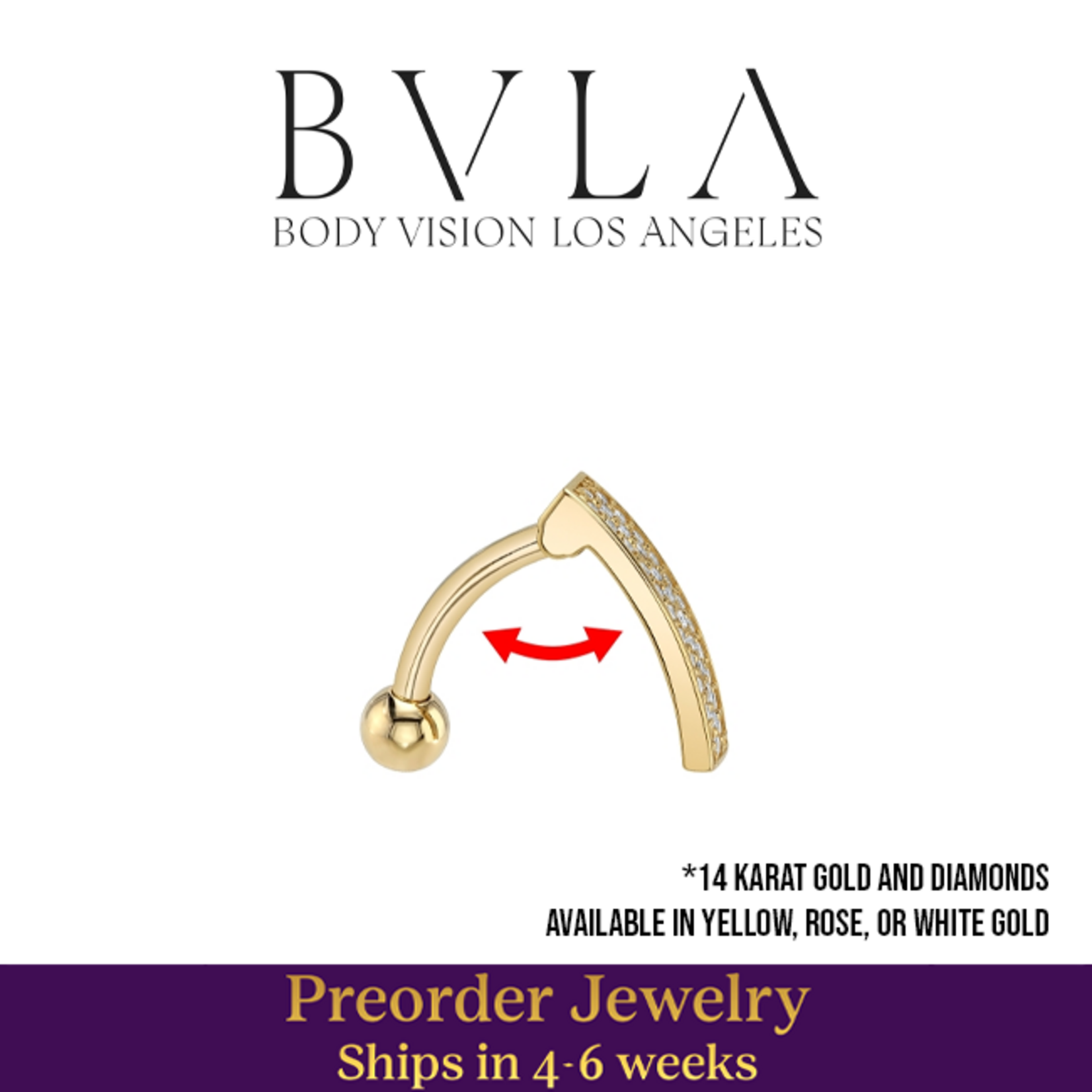 BVLA BVLA 14g "Kenari Comfort Fit" top-loader Navel Curve with 34x 1.0mm VS1 Diamonds